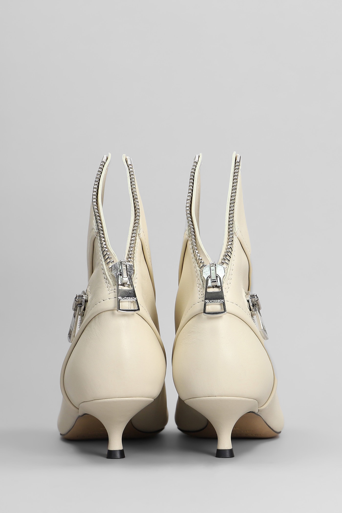JW ANDERSON BIKER KITTEN HEEL LOW HEELS ANKLE BOOTS IN BEIGE LEATHER