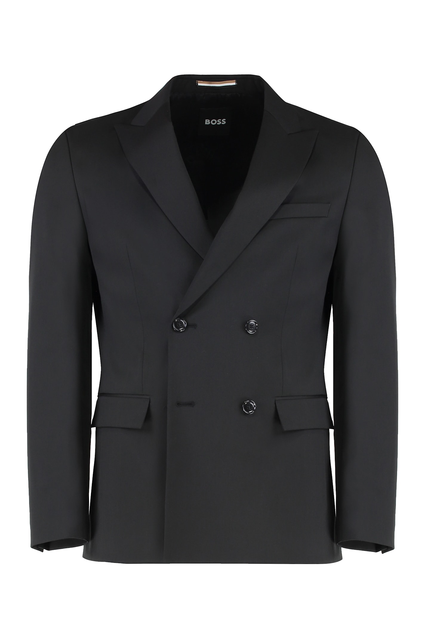 Hugo Boss Boss Double-breasted Wool Blend Jacket In Black