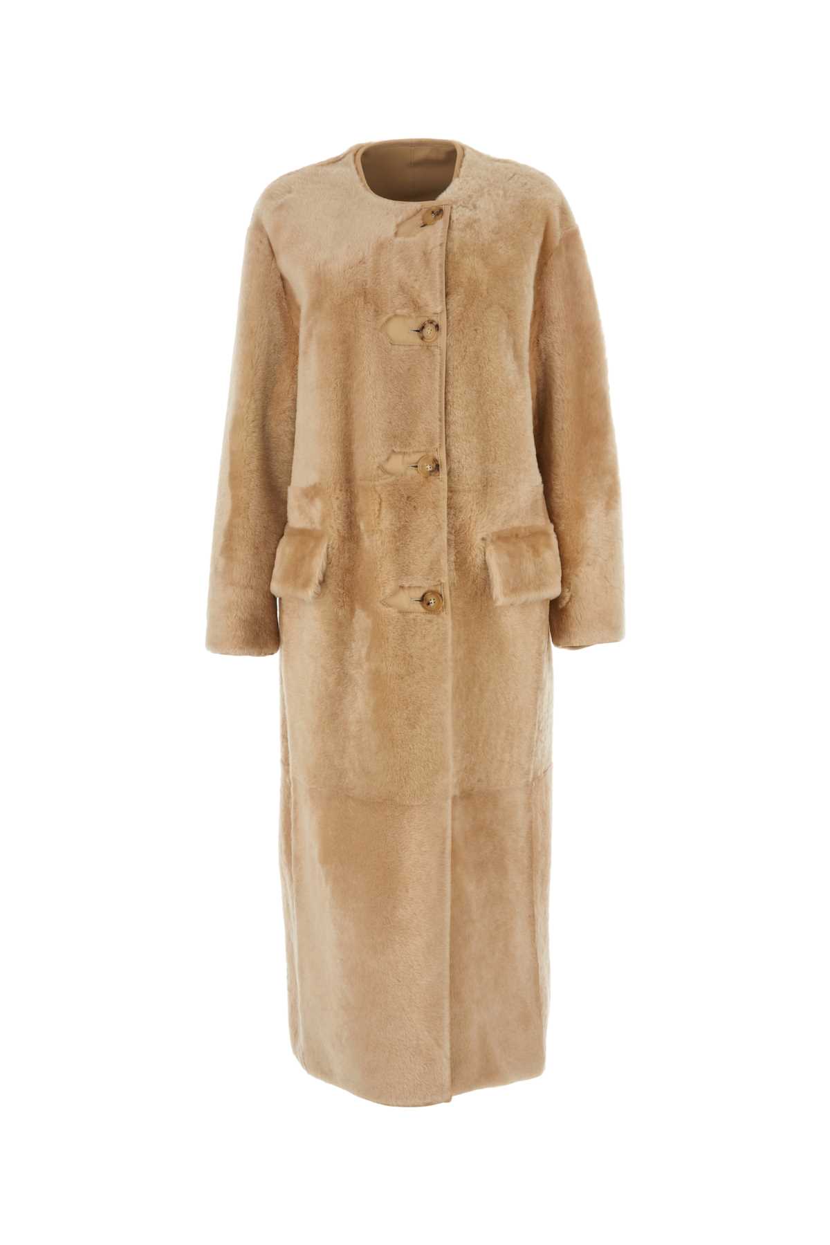 Shop Max Mara Beige Shearling Talamo Coat In Miele