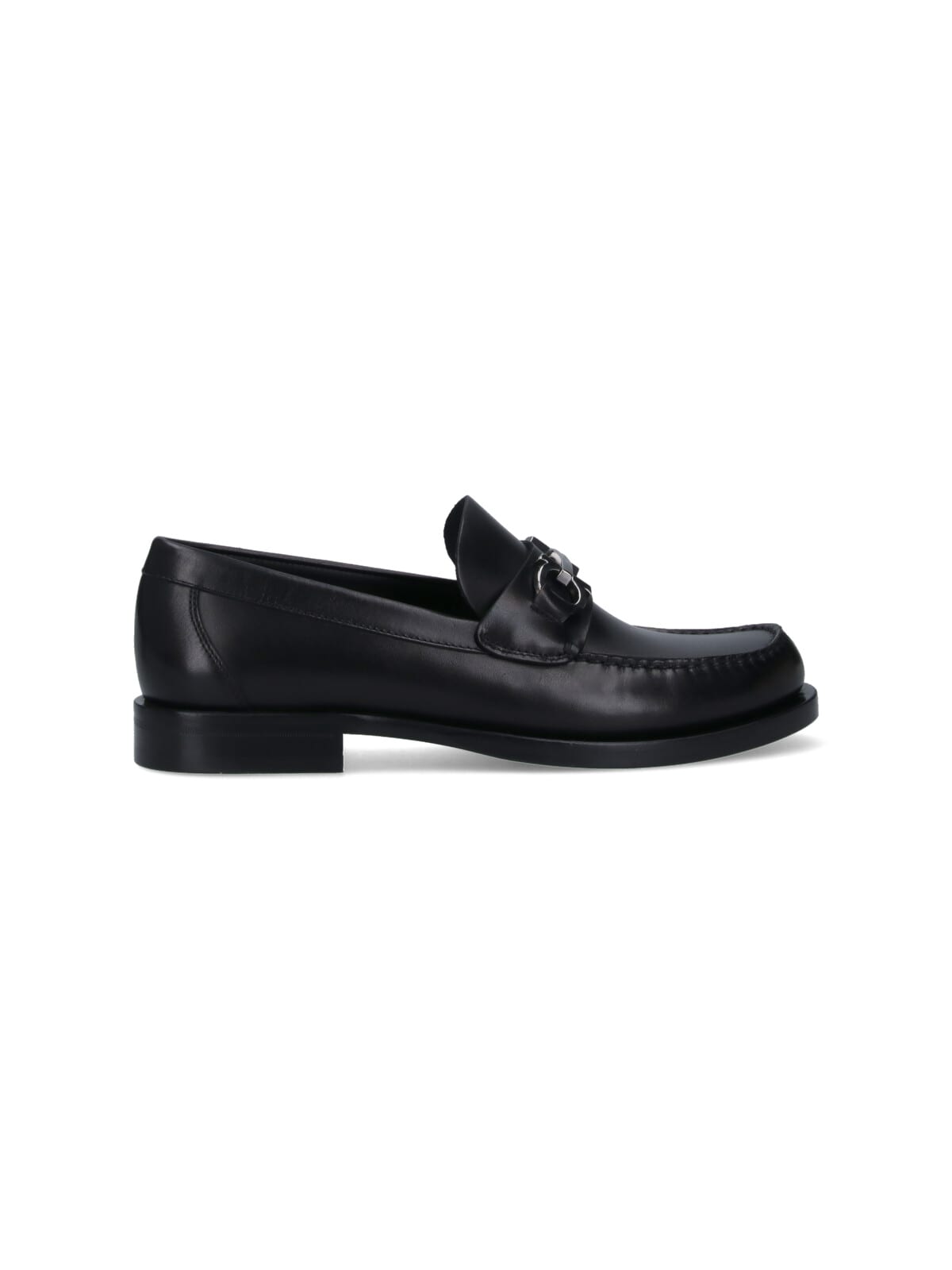 Ferragamo Gancini Ornament Loafers In Calf Leather In Black