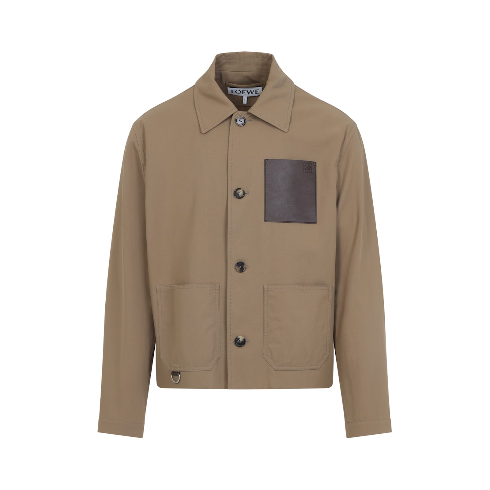 Loewe Cotton Jacket With Contrast Pocket And Front Pockets In Brown
