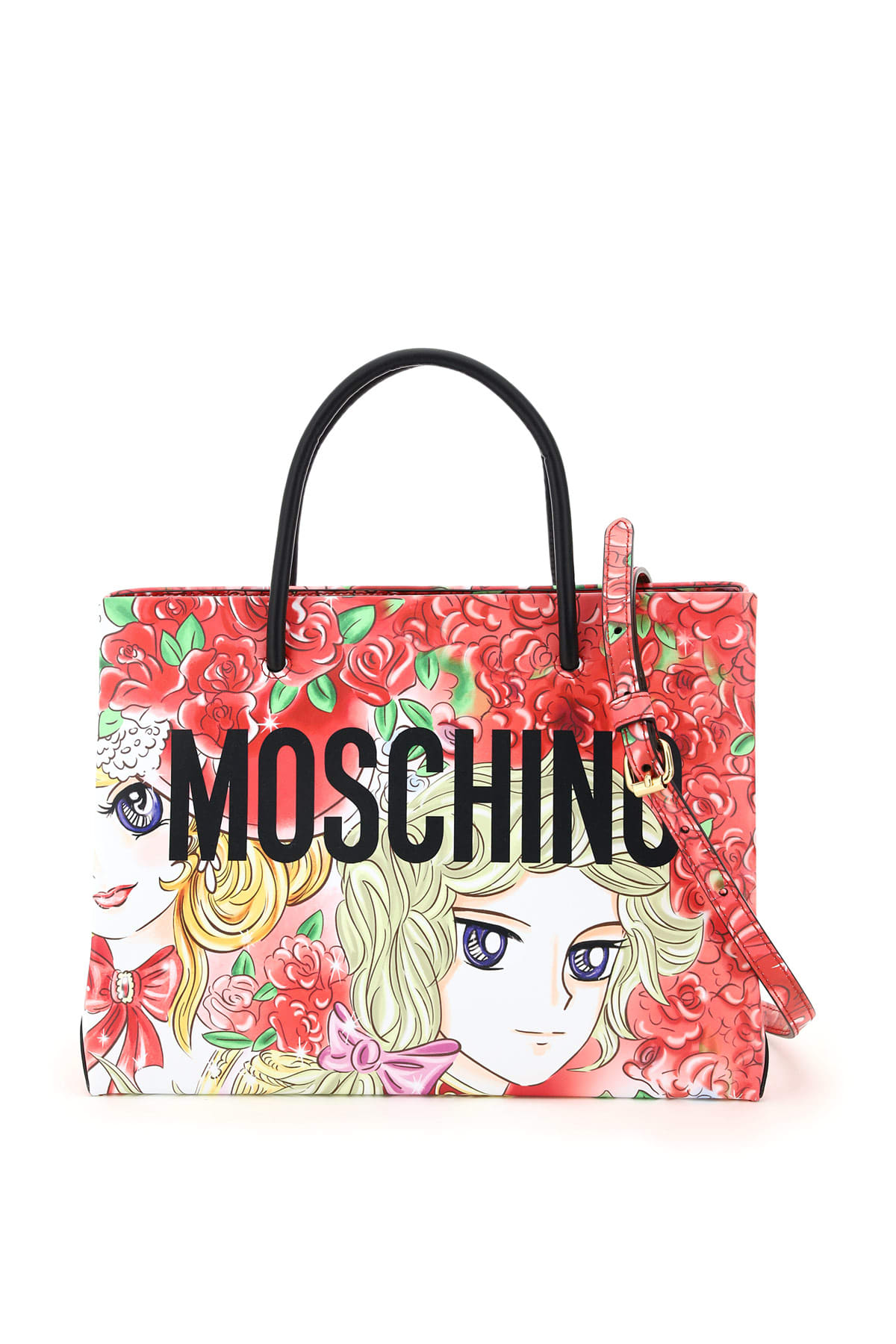 MOSCHINO MARIE ANTOINETTE LEATHER TOTE BAG LADY OSCAR PRINT,11518952