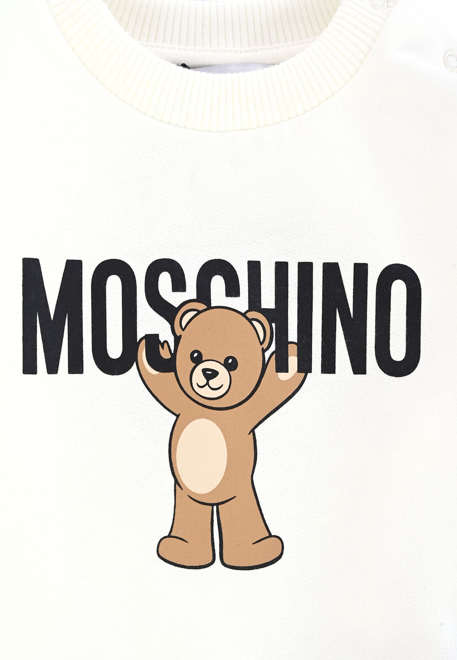 Moschino Ivory Sweatshirt For Babykids With Teddy Bear In White