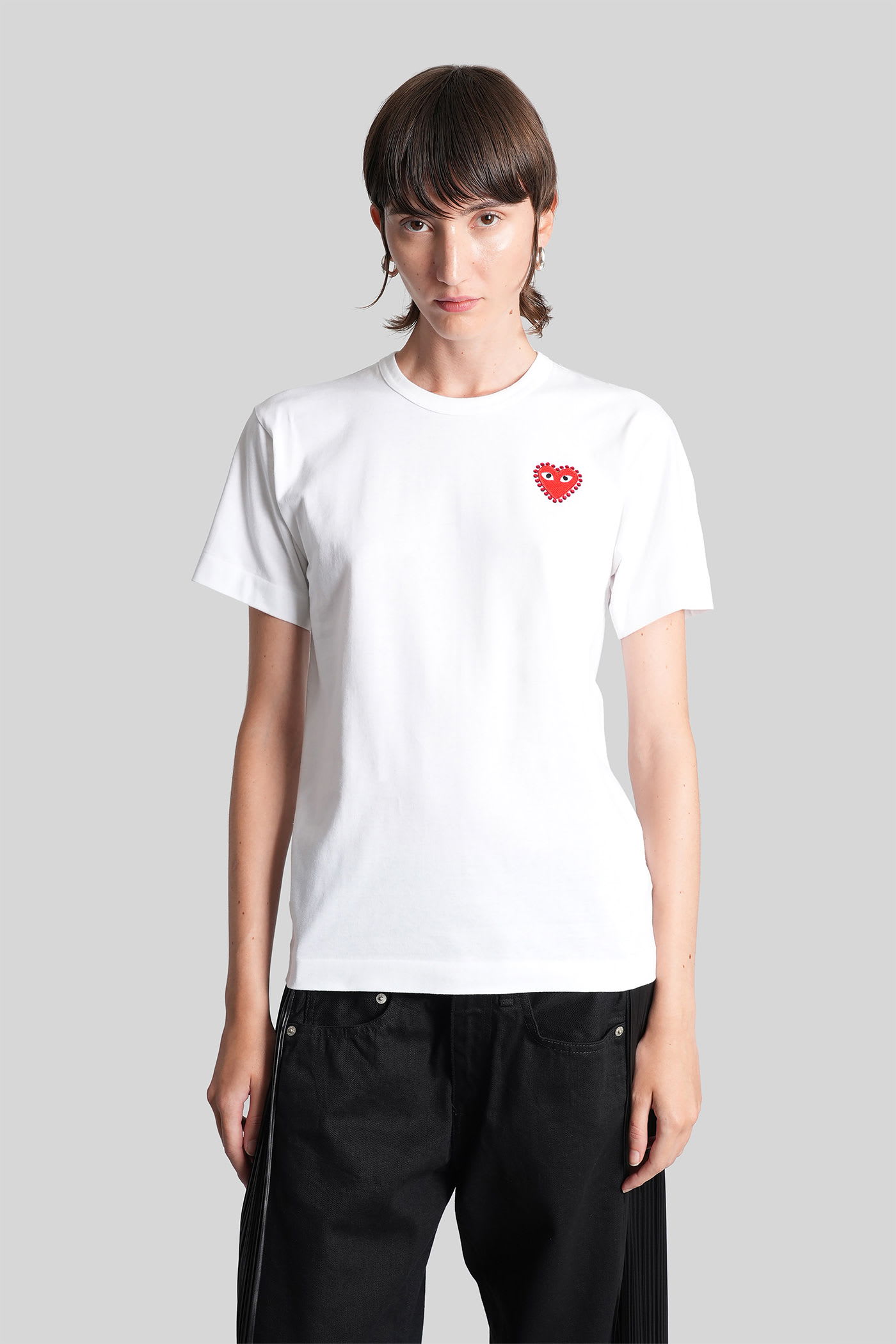 Comme Des Garçons Play Unisex T-shirt Emblem X Rhinestone Clothing In White