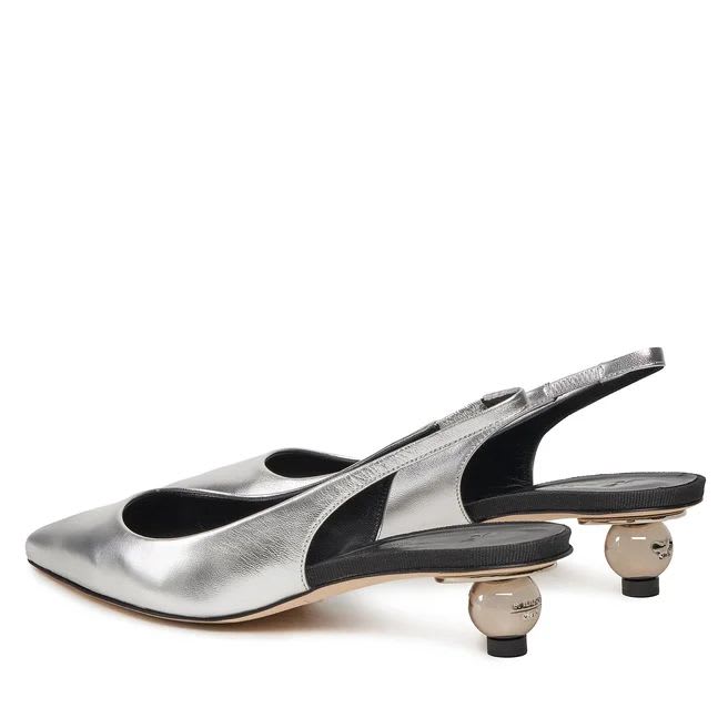 Shop Weekend Max Mara Gallico Slingback In Laminated Leather In Argento