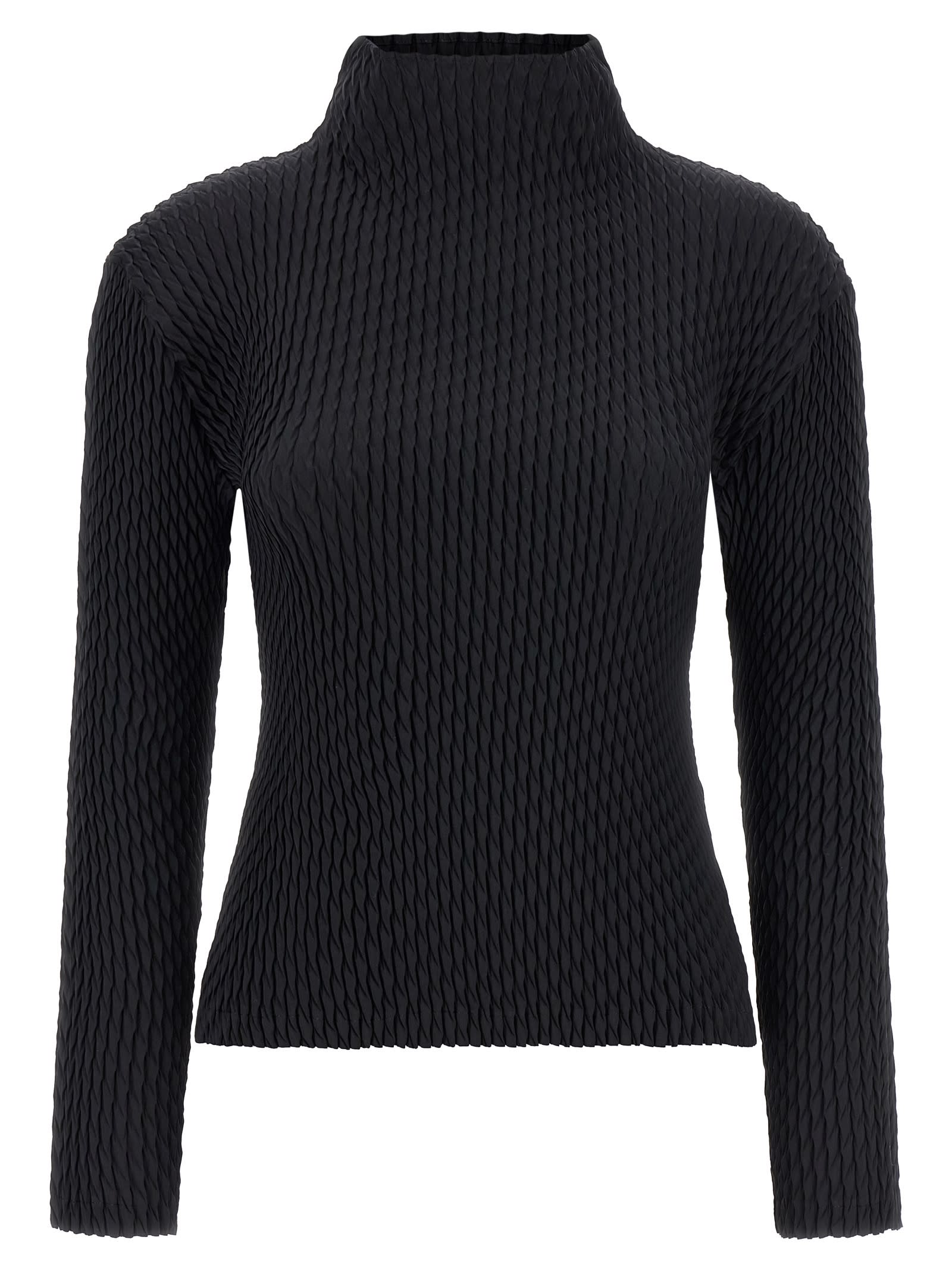 Issey Miyake Sleek Pleats Sweater In Black