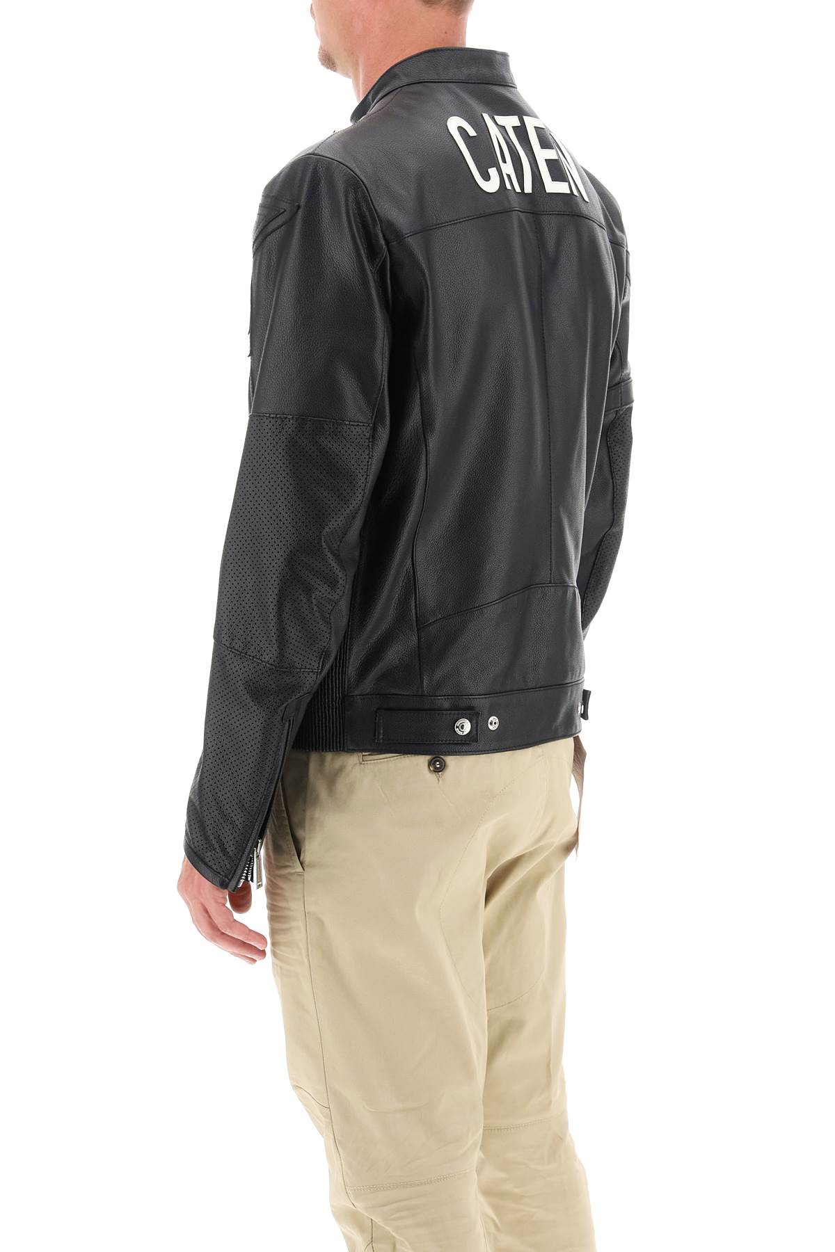 Shop Dsquared2 Leather Biker Jacket With Contrasting Lettering In Black (black)