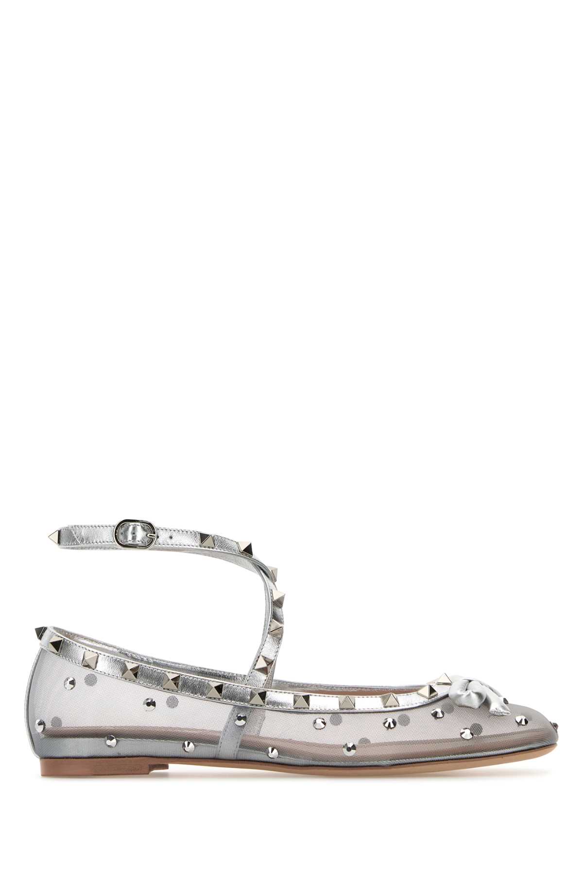 Shop Valentino Silver Mesh Rockstud Ballerinas In Pastelgreysilversilver