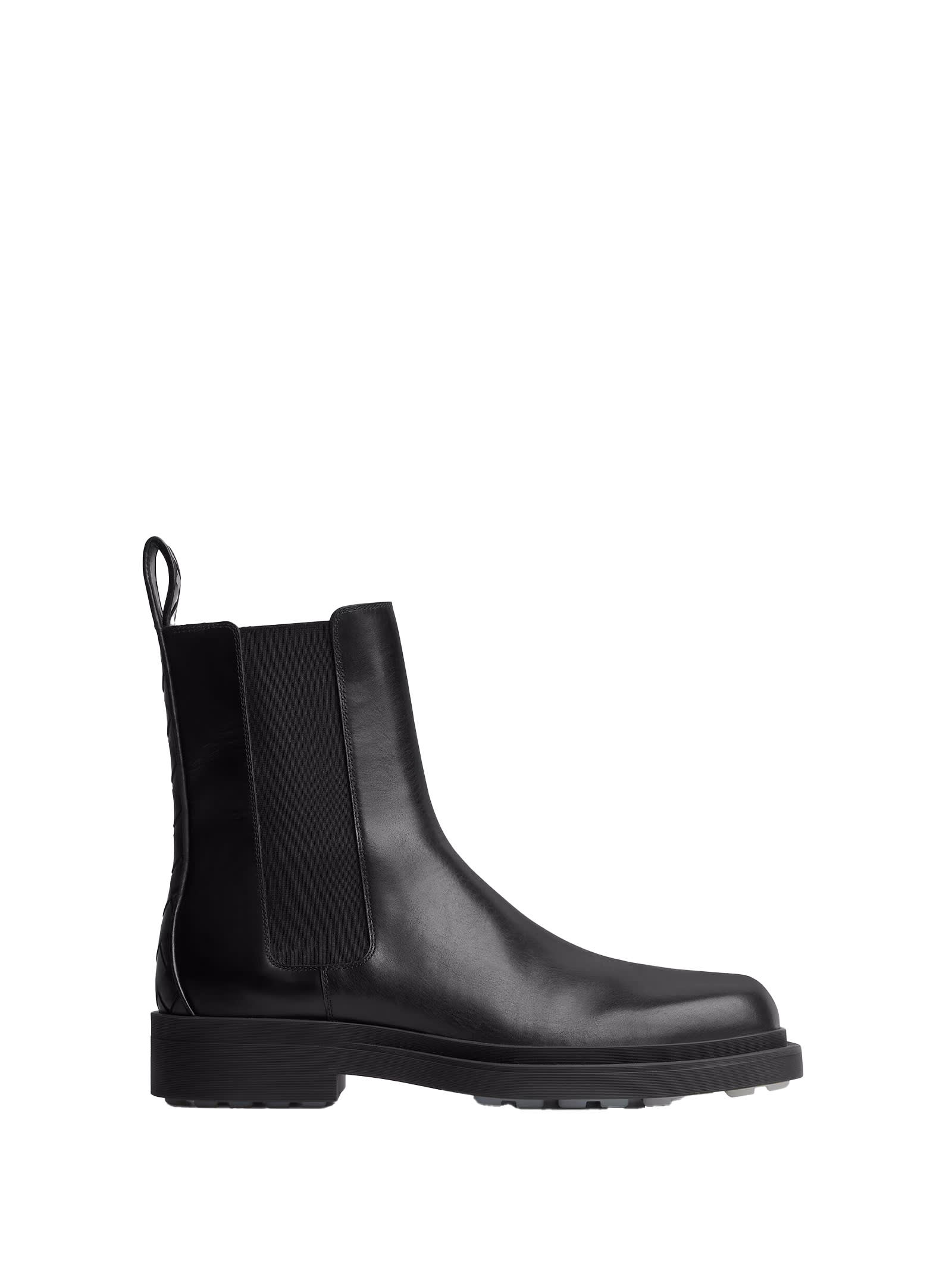 Bottega Veneta Leather Intrecciato-detail Ben Chelsea Boots In Black