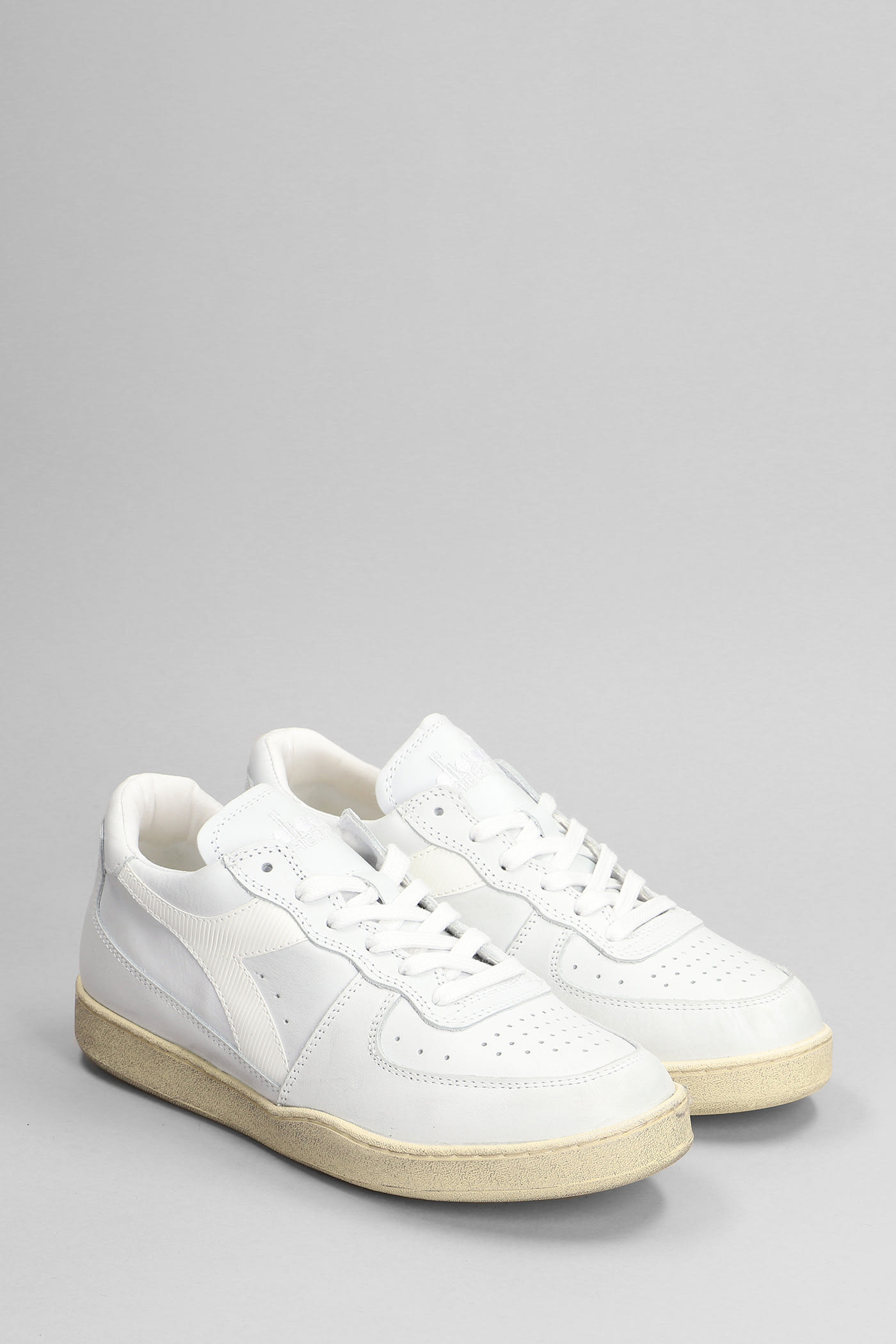 Shop Diadora Mi Basket Sneakers In White Leather In Bianco