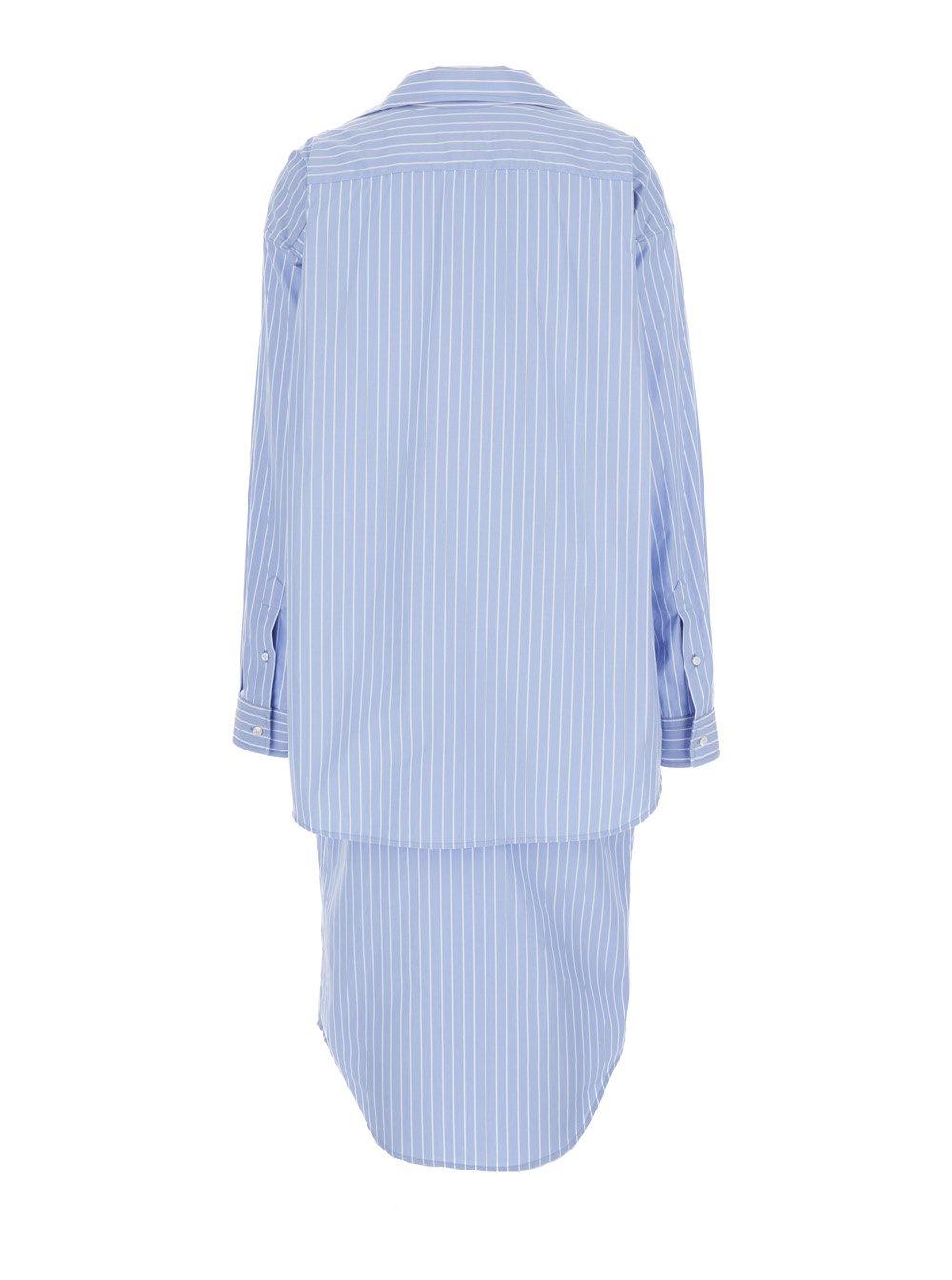 Shop Balenciaga Bb Striped Layered Shirt Dress In Clear Blue