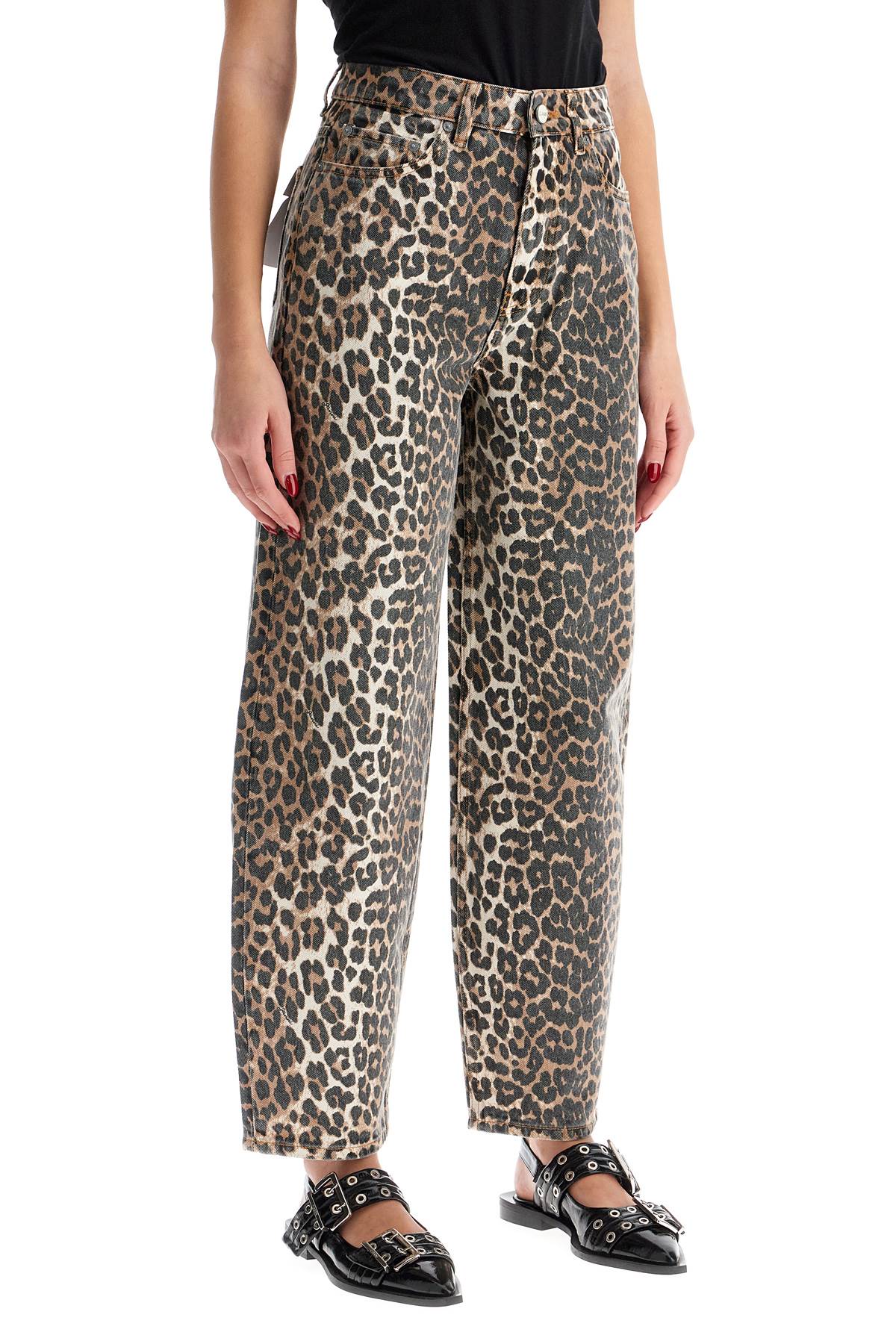 Ganni Jeans In Animalier Cotton In Leopard (brown)