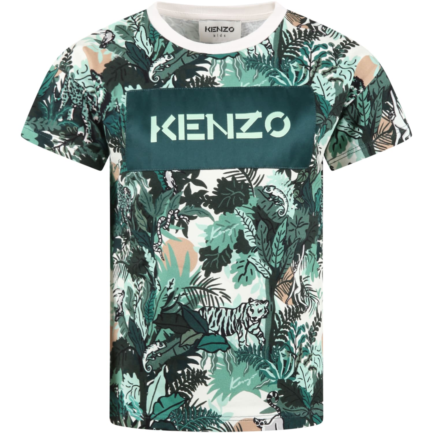Kenzo Kids Multicolor T-shirt For Kids With Green Logo