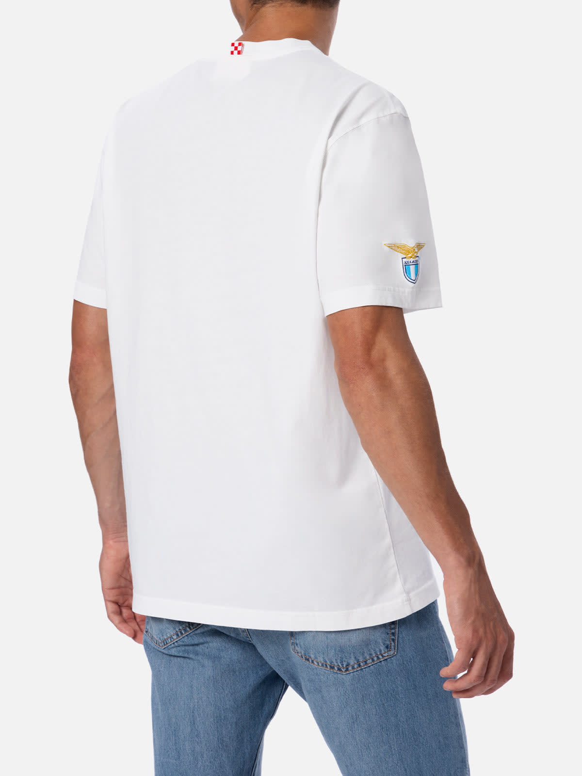 Shop Mc2 Saint Barth Man Cotton T-shirt With Lazio Embroidery Ss Lazio Special Edition In Blue