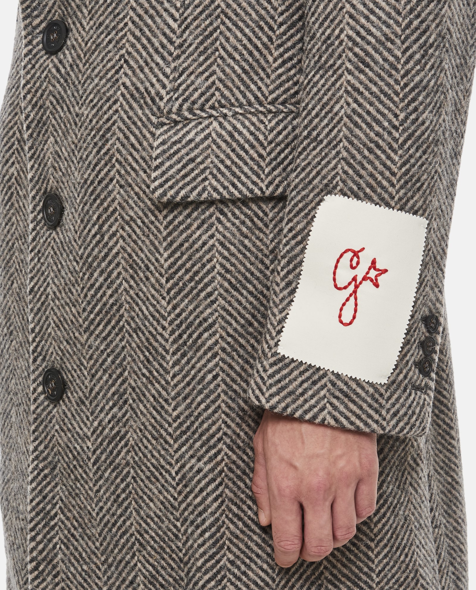 Shop Golden Goose Golden Ms Single Breasted Coat Chevron Wool In Grey