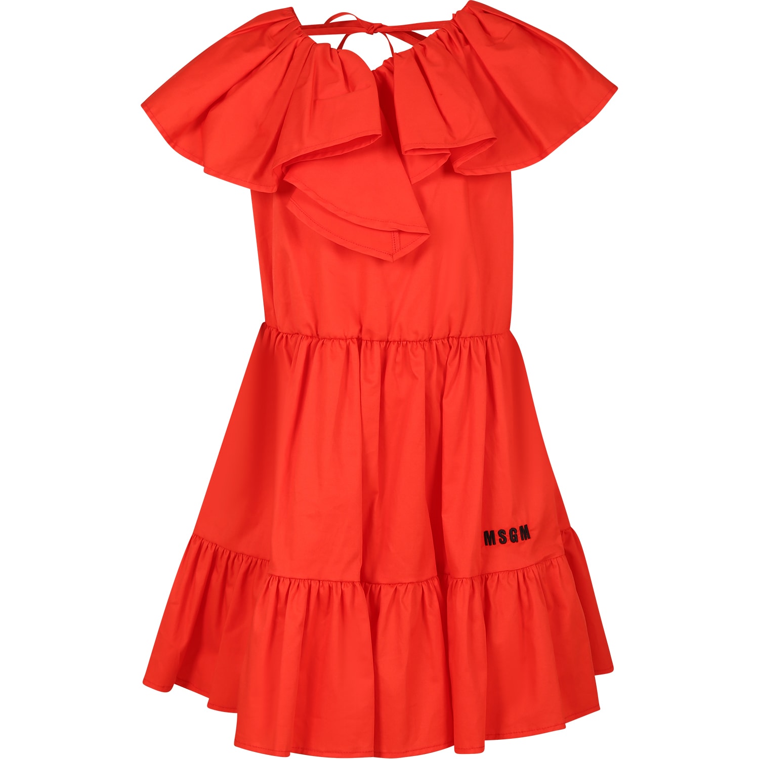 Shop Msgm Red Dress For Girl With Logo