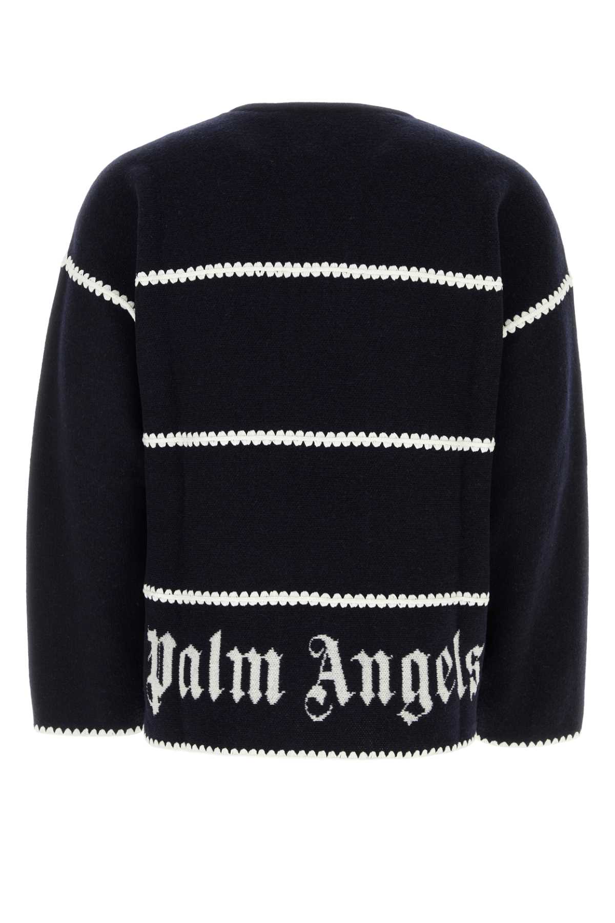 Shop Palm Angels Midnight Blue Wool Blend Sweater In Navyblue