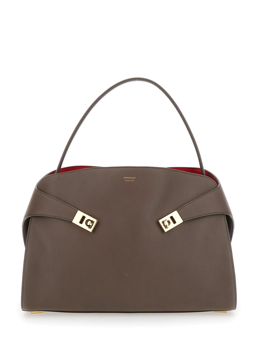 hug Grey Shoulder Bag With Logo Printed On Front In Leather Woman