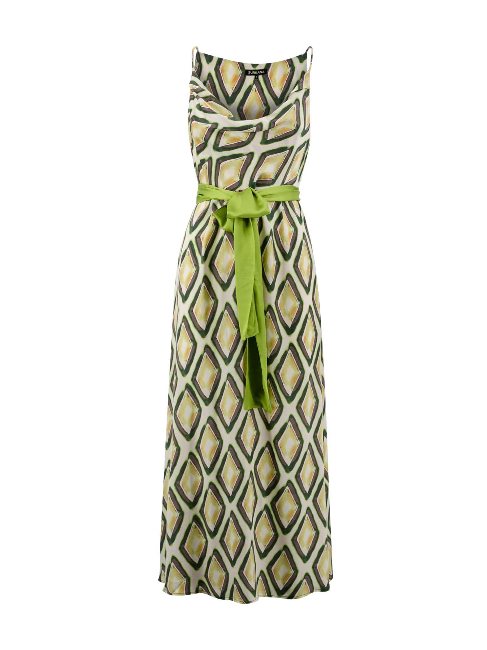 Shop Surkana Printed Satin Long Dress Green