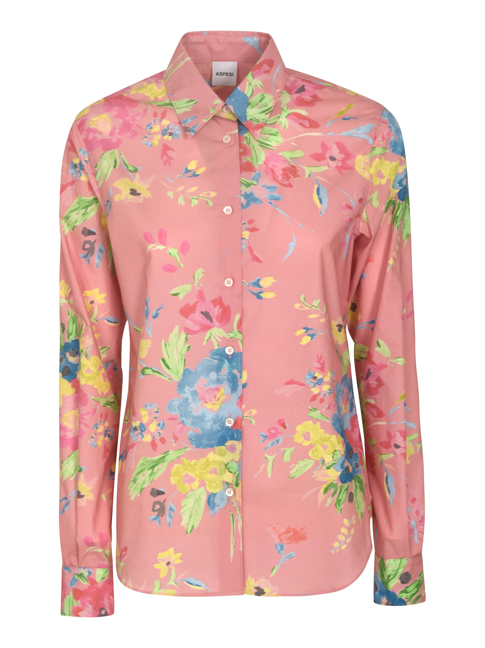 Aspesi Floral Print Round Hem Shirt In Fantasy Pink
