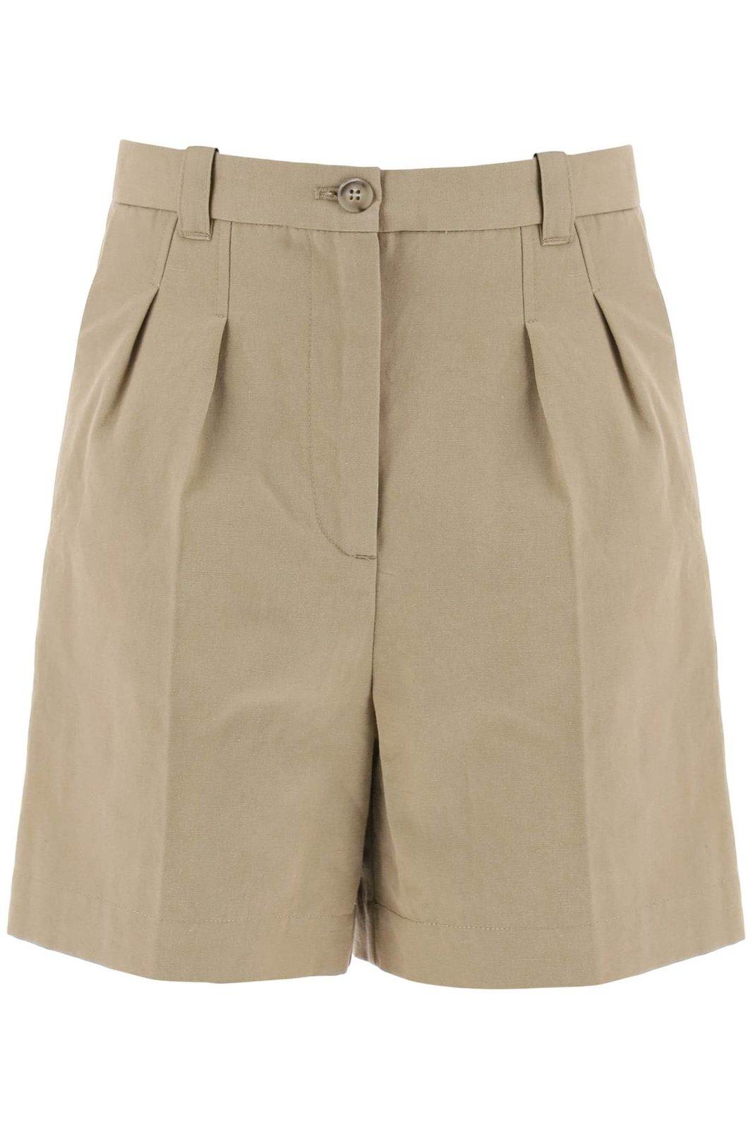 Shop Apc Pleat Linen Shorts In Beige