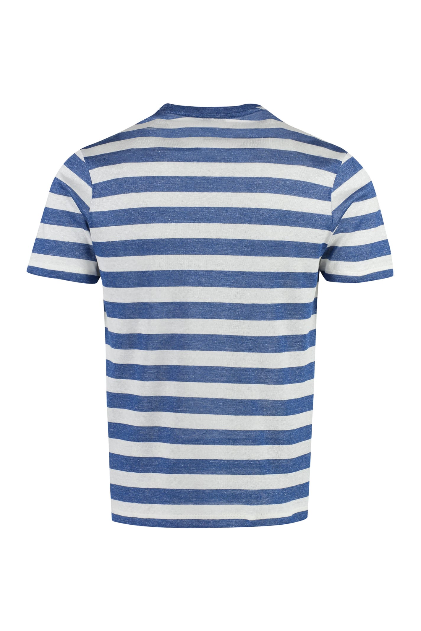 Shop Paul&amp;shark Striped Linen-cotton Blend T-shirt In Blue