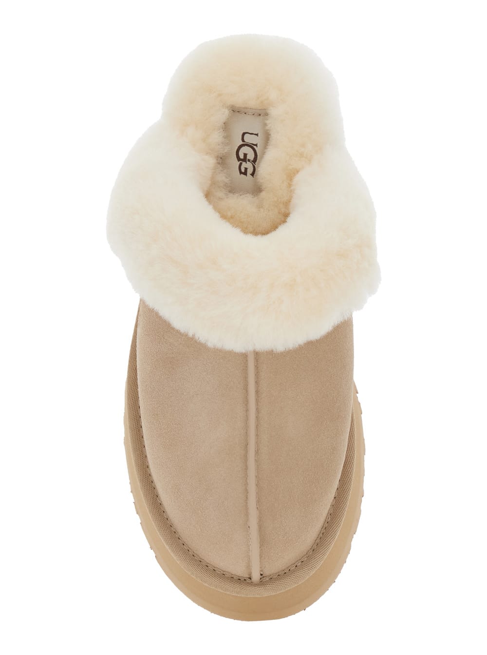 Ugg Sheepskin And Suede Slide With Plush Collar In Neutral