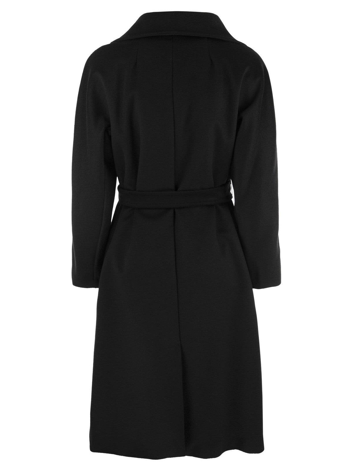 Shop Weekend Max Mara Belted Long-sleeved Coat In Nero