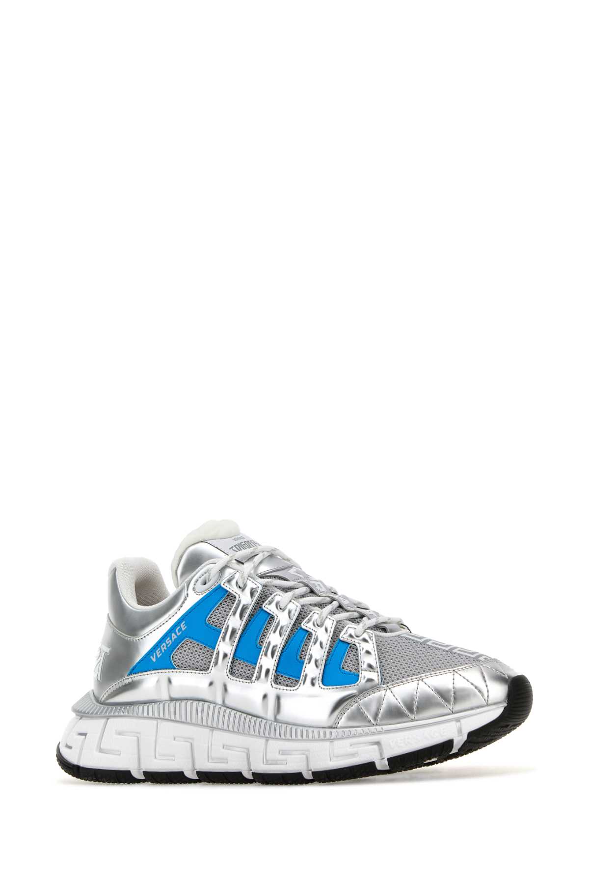 Shop Versace Multicolor Fabric And Leather Trigreca Sneakers In Silverbluewhite