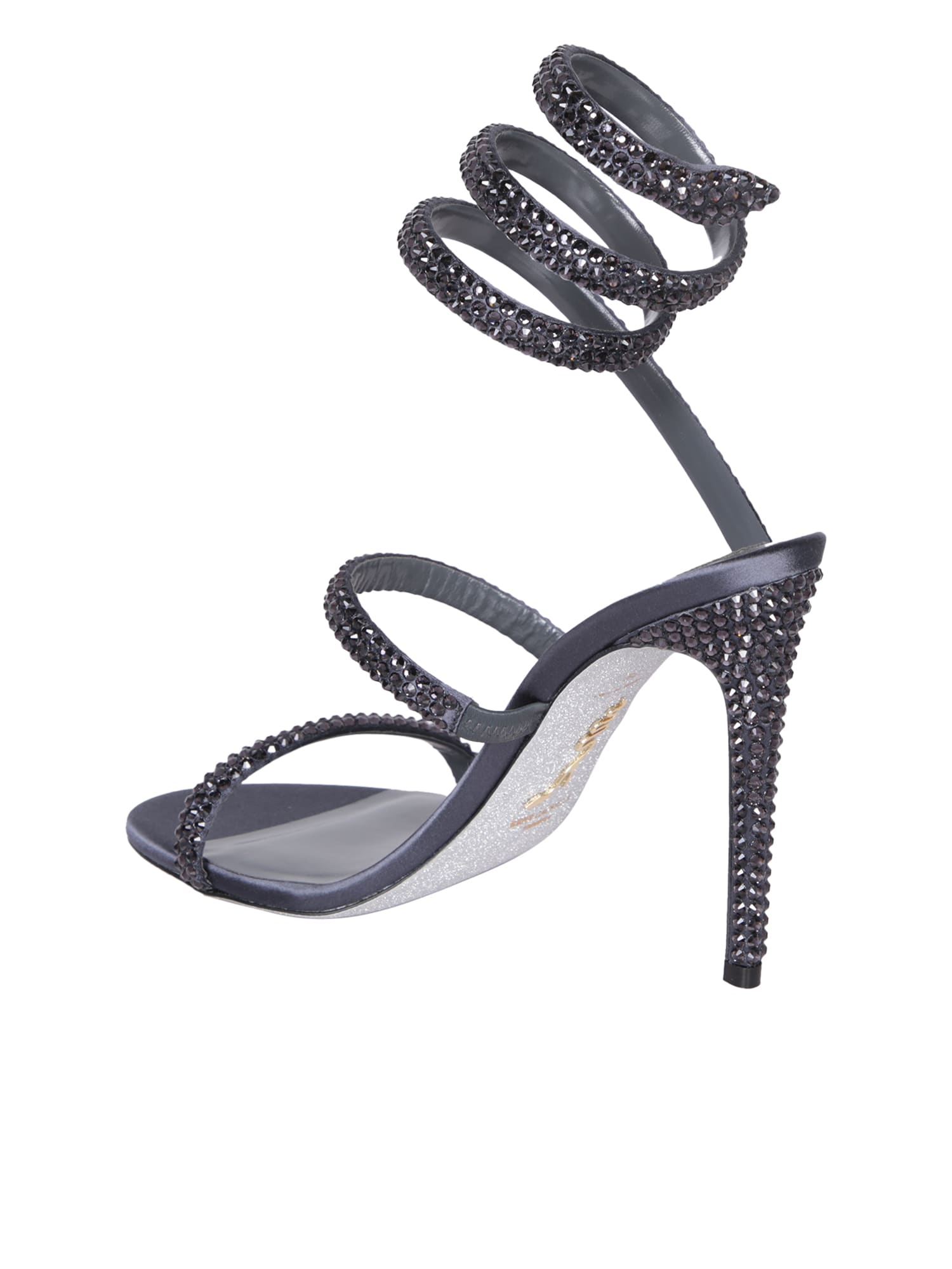 Shop René Caovilla Cleo Satin Strass Dark Grey Sandals