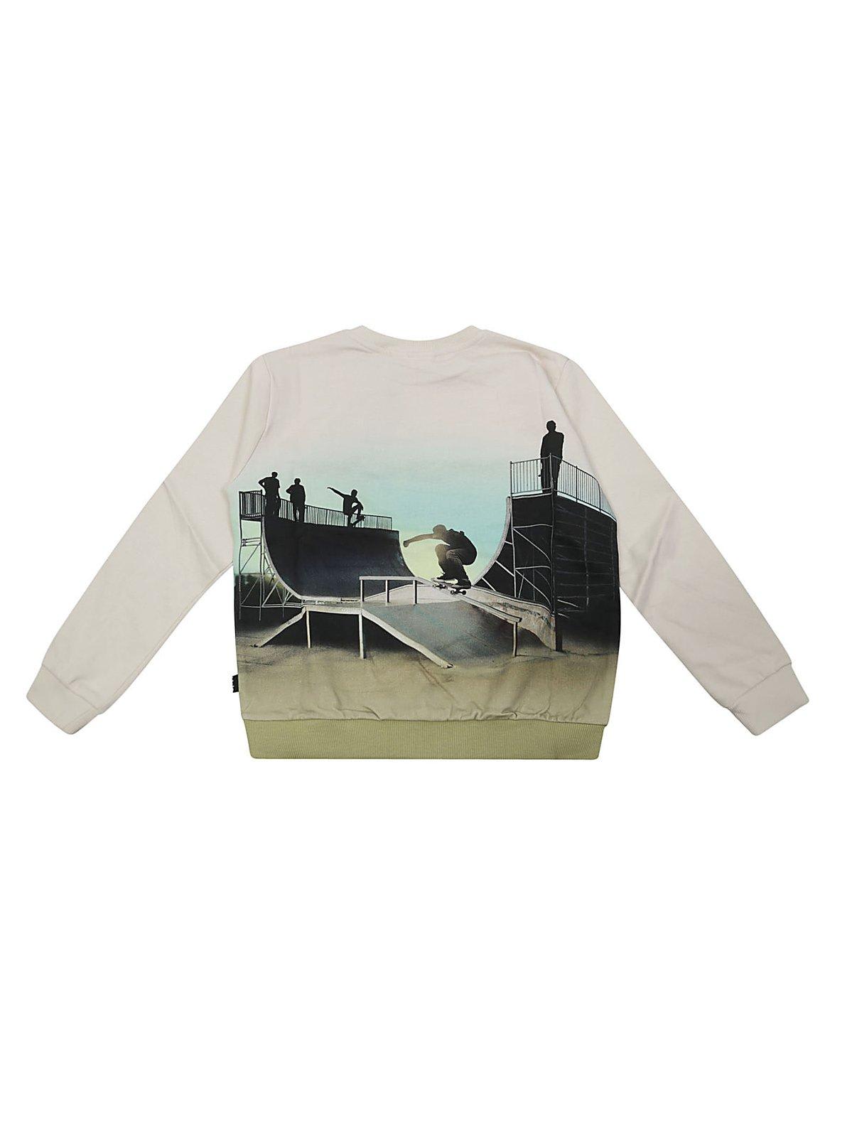Molo Mattis Graphic Printed Crewneck Sweatshirt In Bianco
