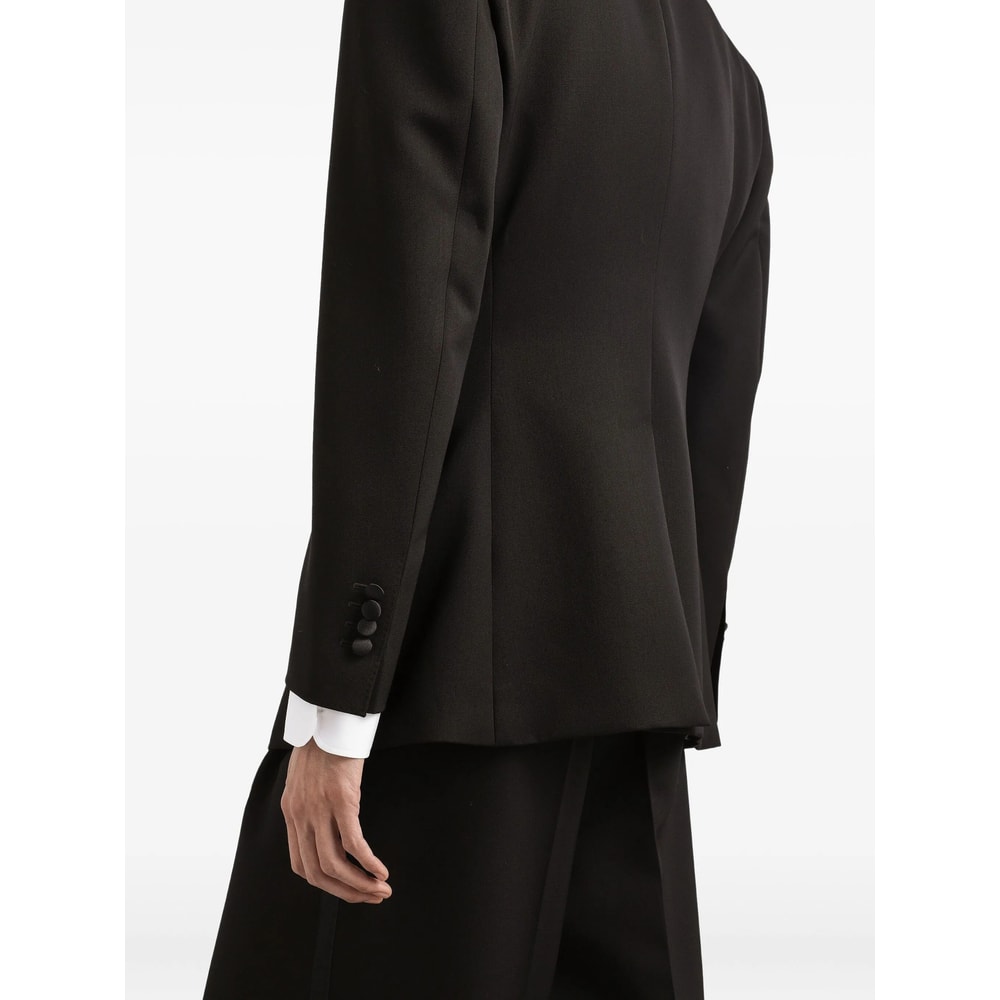 Dolce & Gabbana Satin Lapel Blazer Structured Shoulders Straight Hem In Black