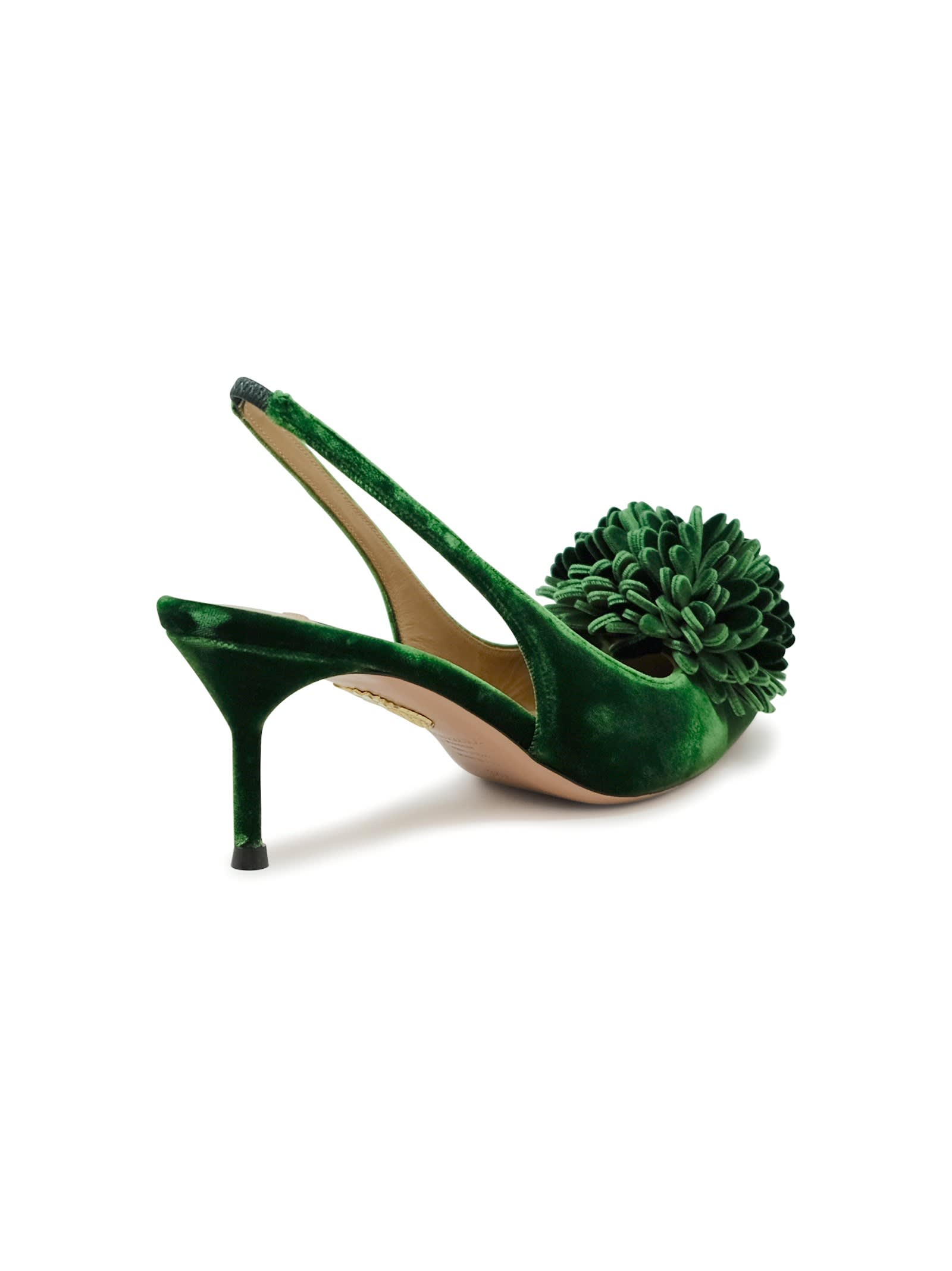 Aquazzura Couturier 65 Pompom-embellished Velvet Slingback Pumps In Green