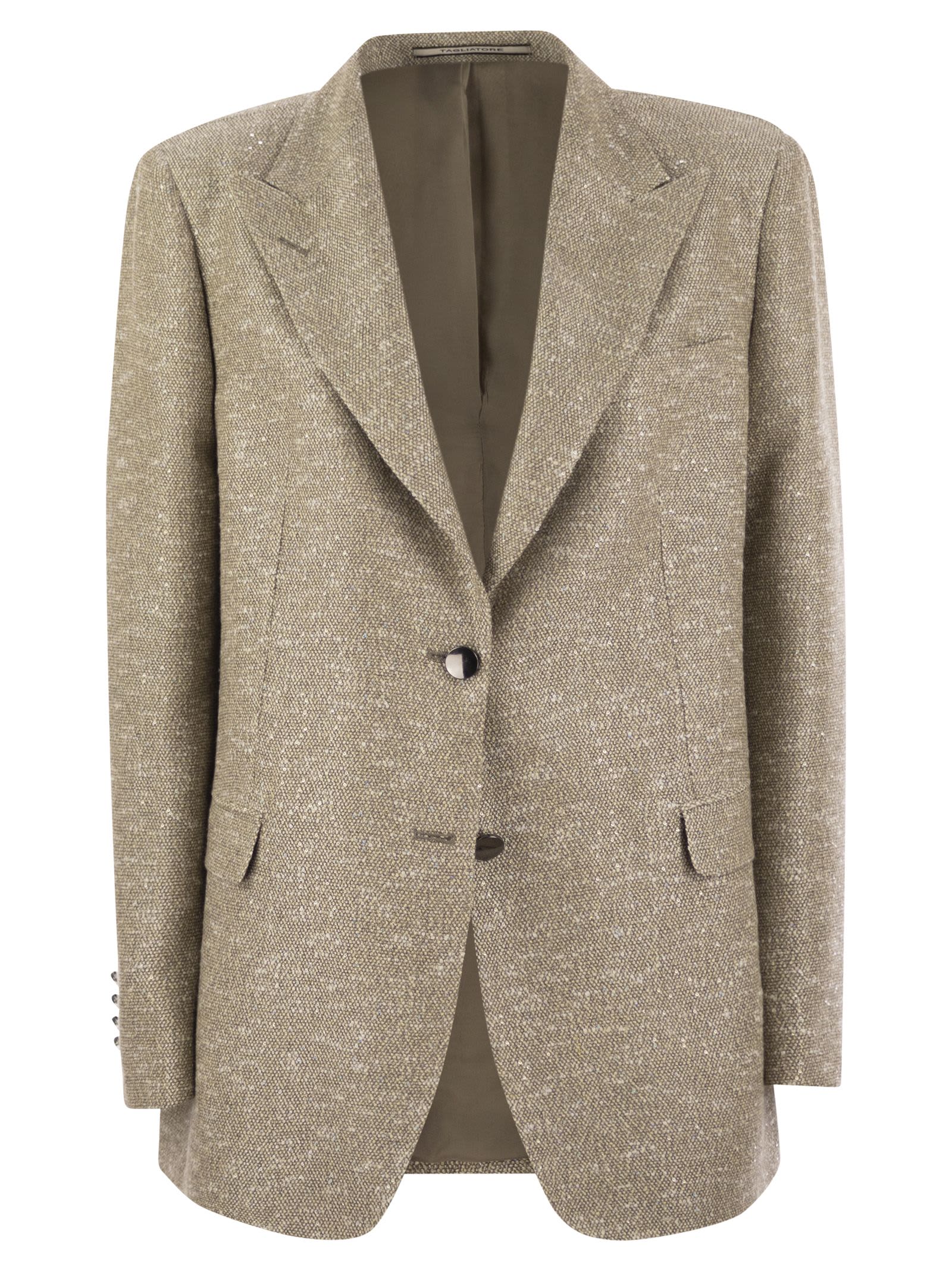 Tagliatore Women's Two-button Jacket With Micro Sequins In Beige