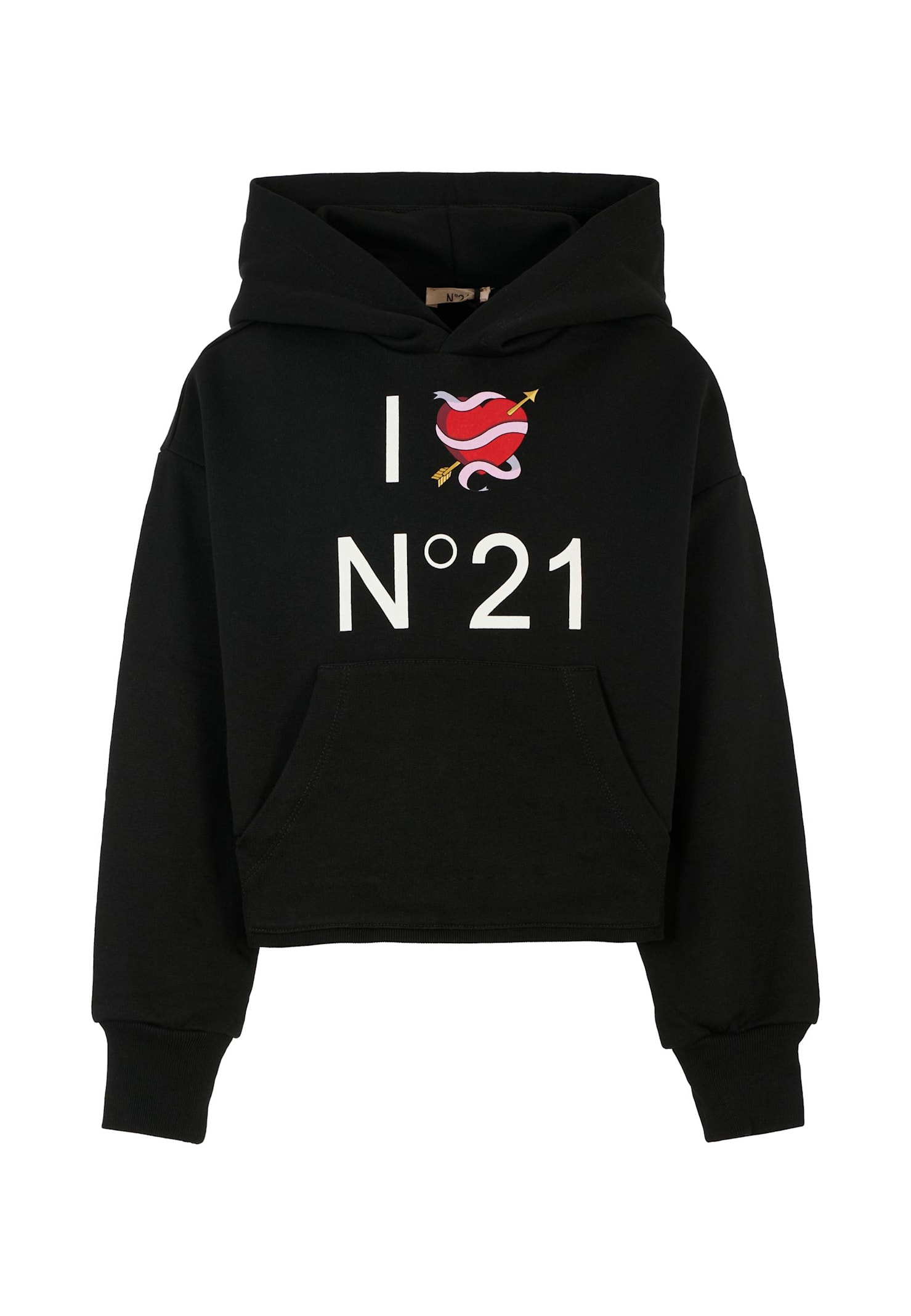 N°21 Kids' Black Sweatshirt For Girl With Heart And Logo