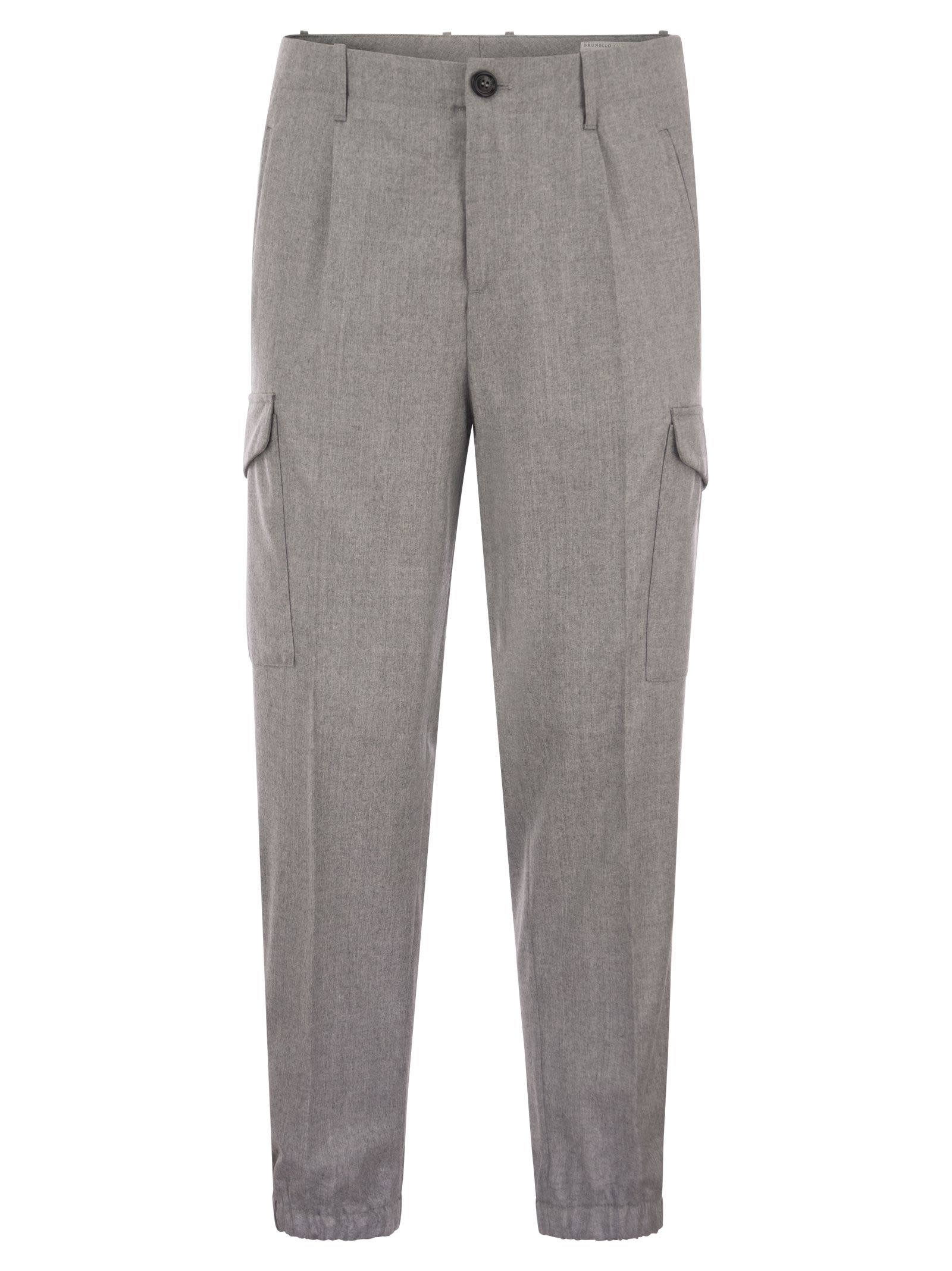 BRUNELLO CUCINELLI VIRGIN WOOL TROUSERS WITH CARGO POCKETS AND BOTTOM ZIP