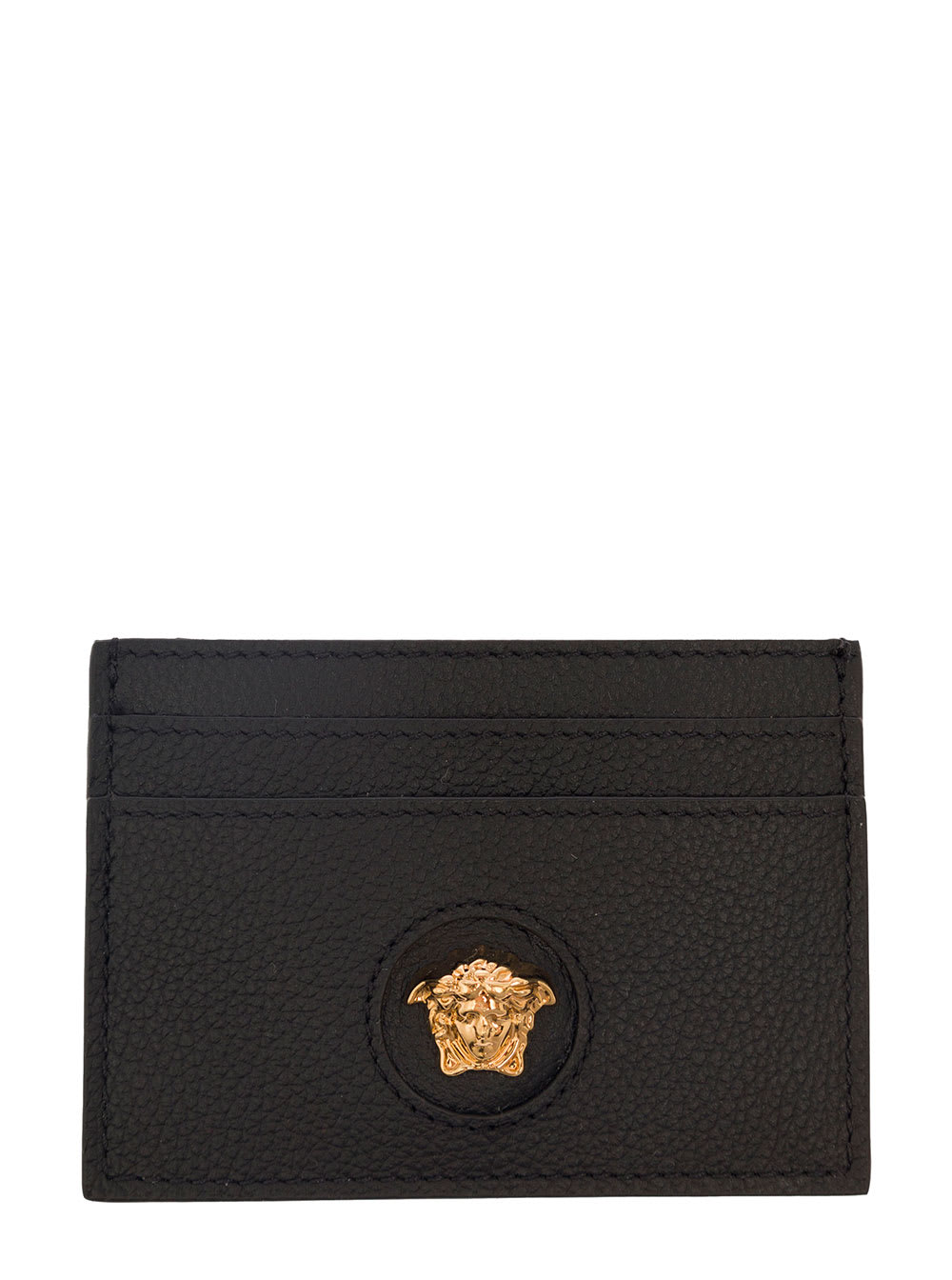 Versace la Medusa Black Card-holder With 3d Medusa Patch In Hammered Leather Woman