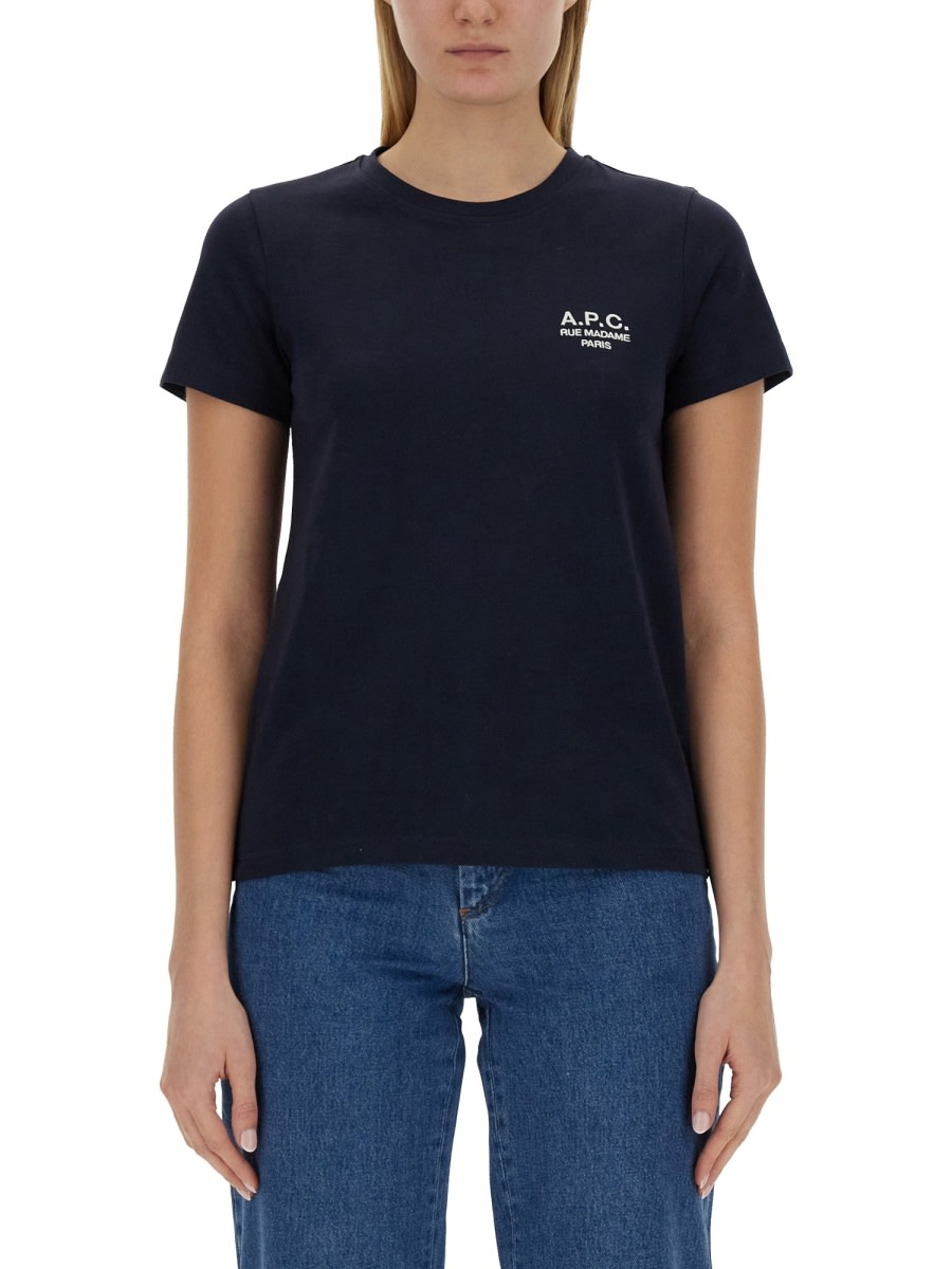 Shop Apc T-shirt With Logo Embroidery In Blue