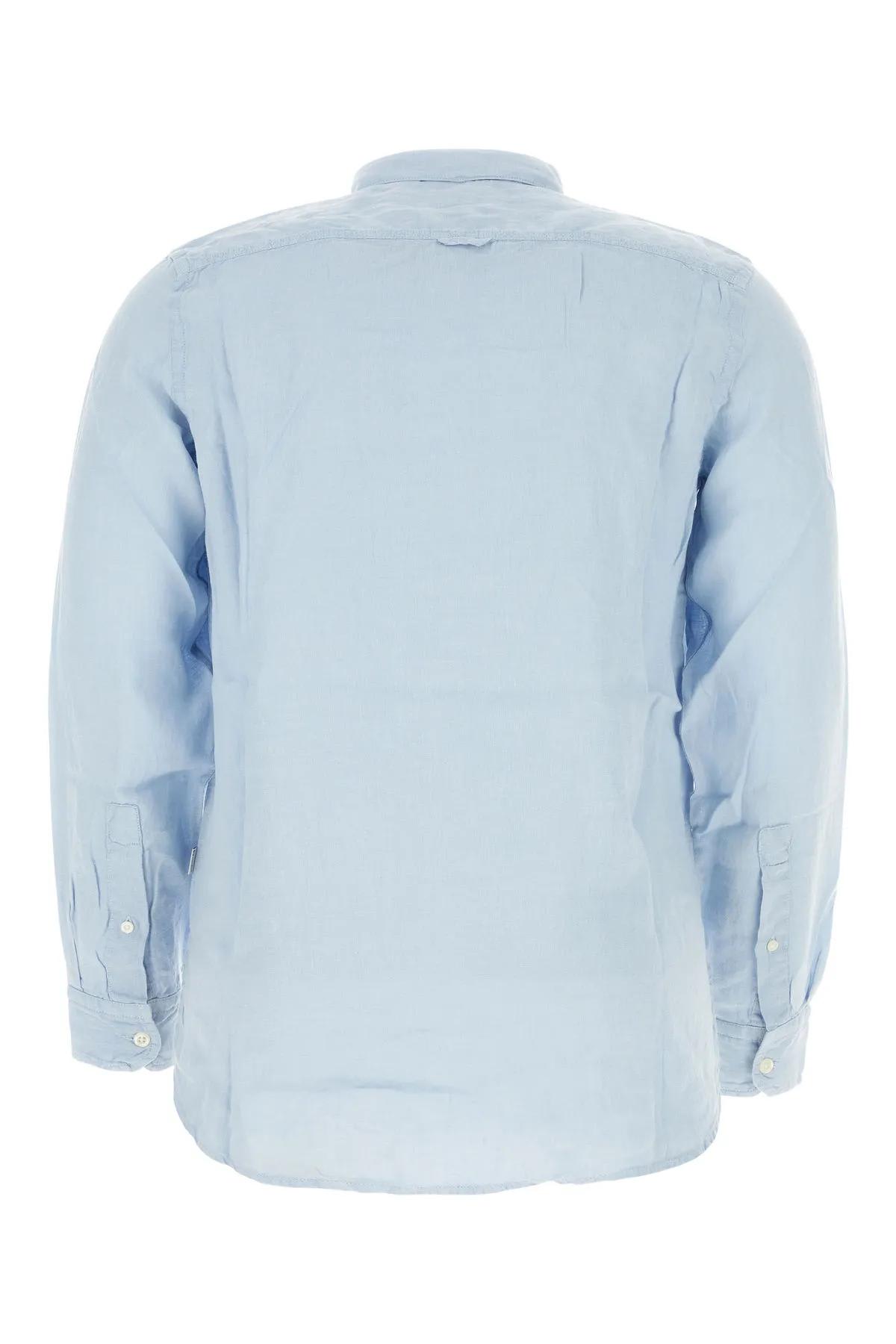 Shop Woolrich Light-blue Linen Shirt In Pale Indigo