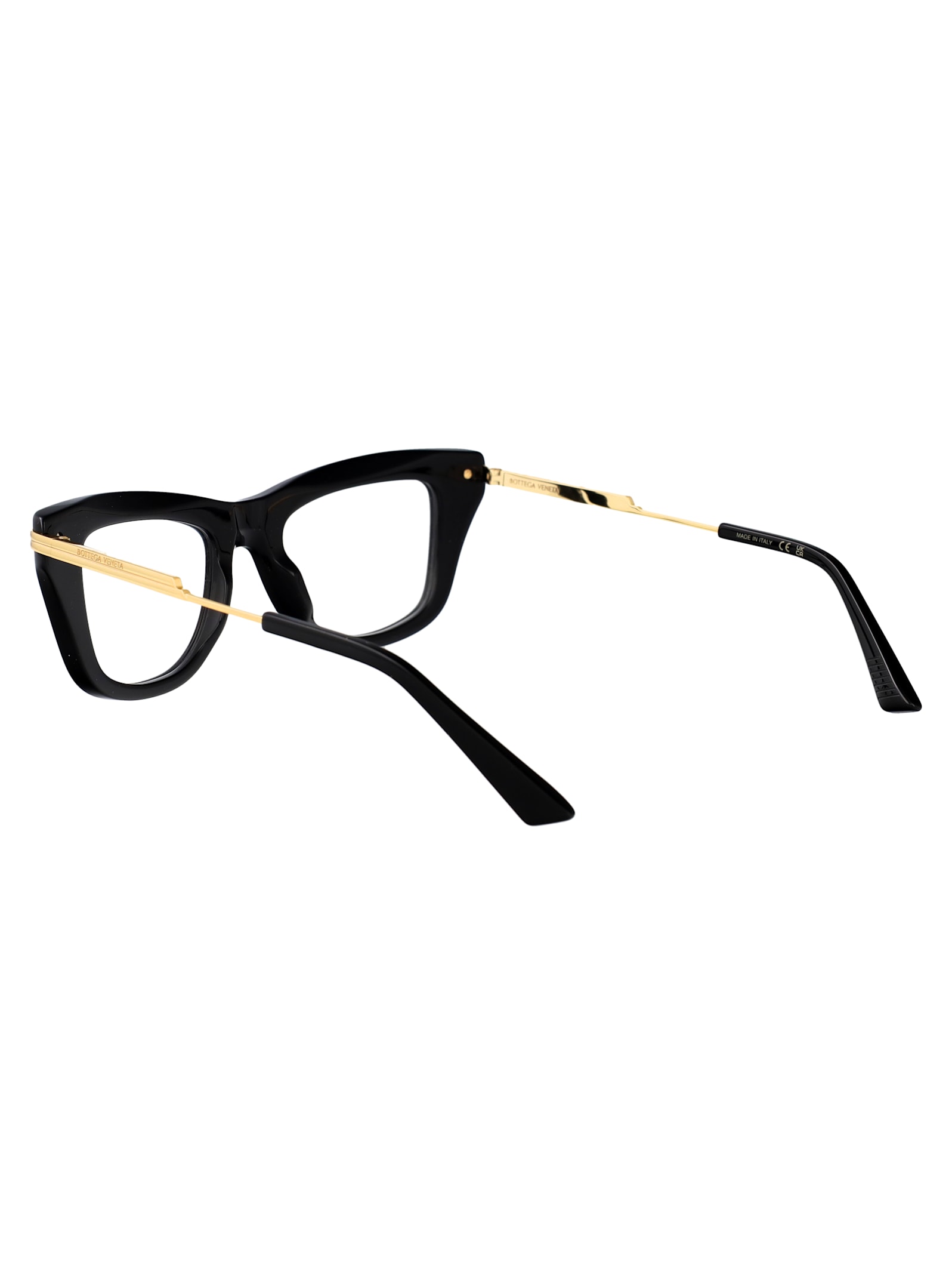 Bottega Veneta Bv1370o Linea Ribbon 001 Black Gold Glasses In Black-gold-transparent