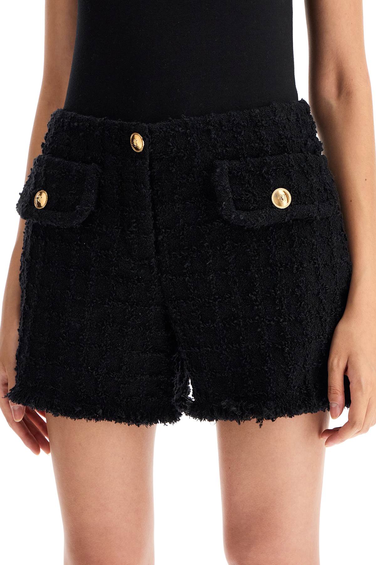 Shop Versace Black Virgin Wool Blend Shorts In Black (black)