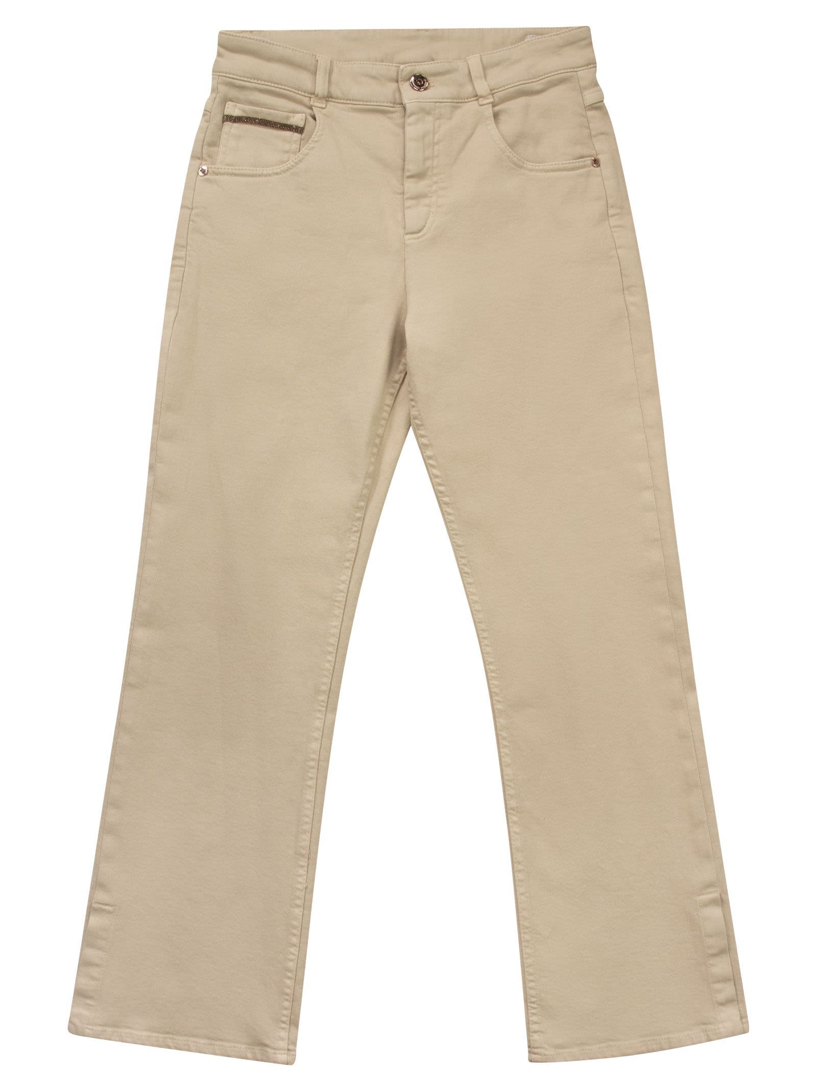Brunello Cucinelli A-line Trousers In Brown Cotton Comfort Denim With Jewellery