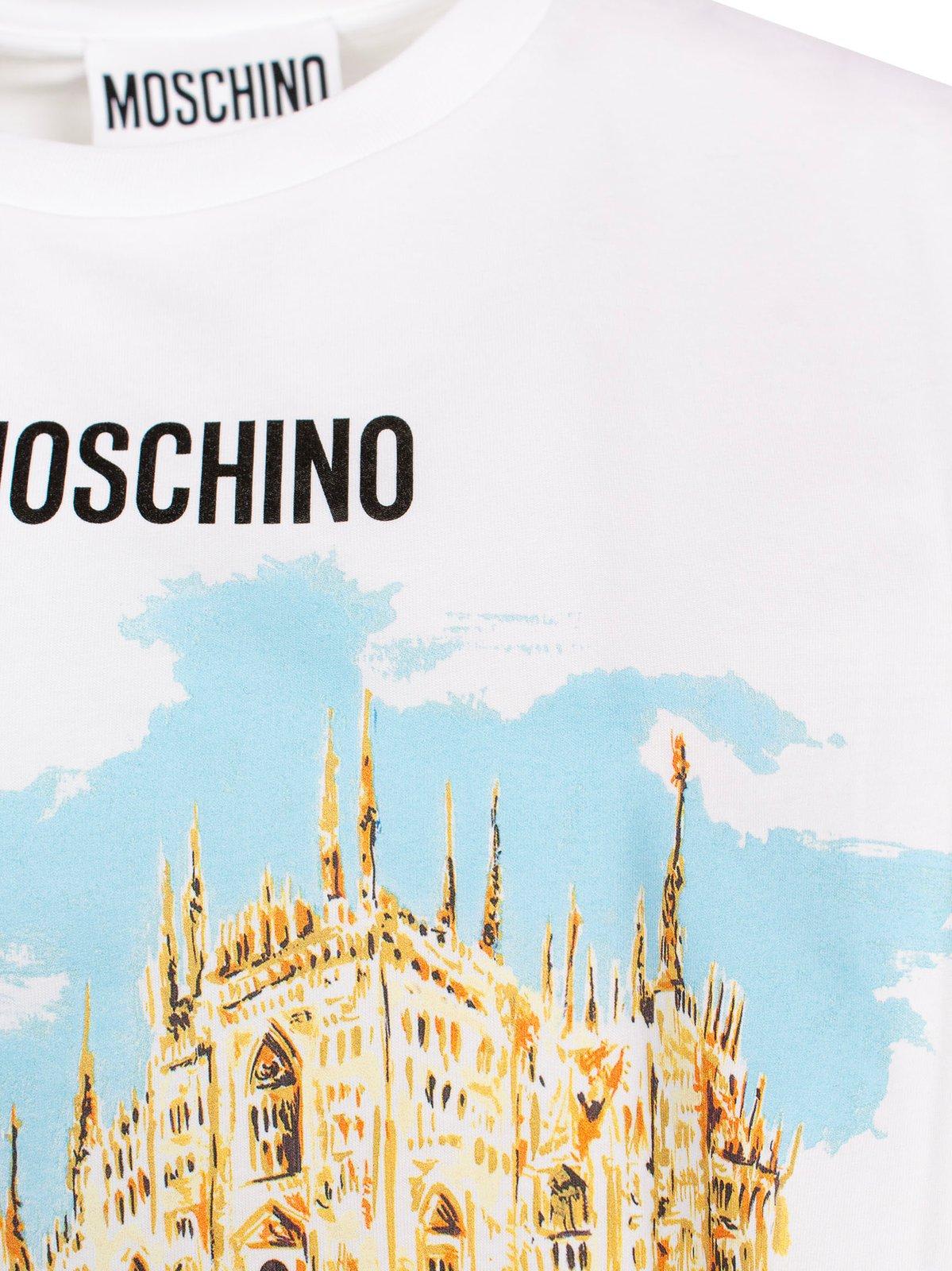 Shop Moschino Illustration Printed Crewneck T-shirt In Fantasia Bianco