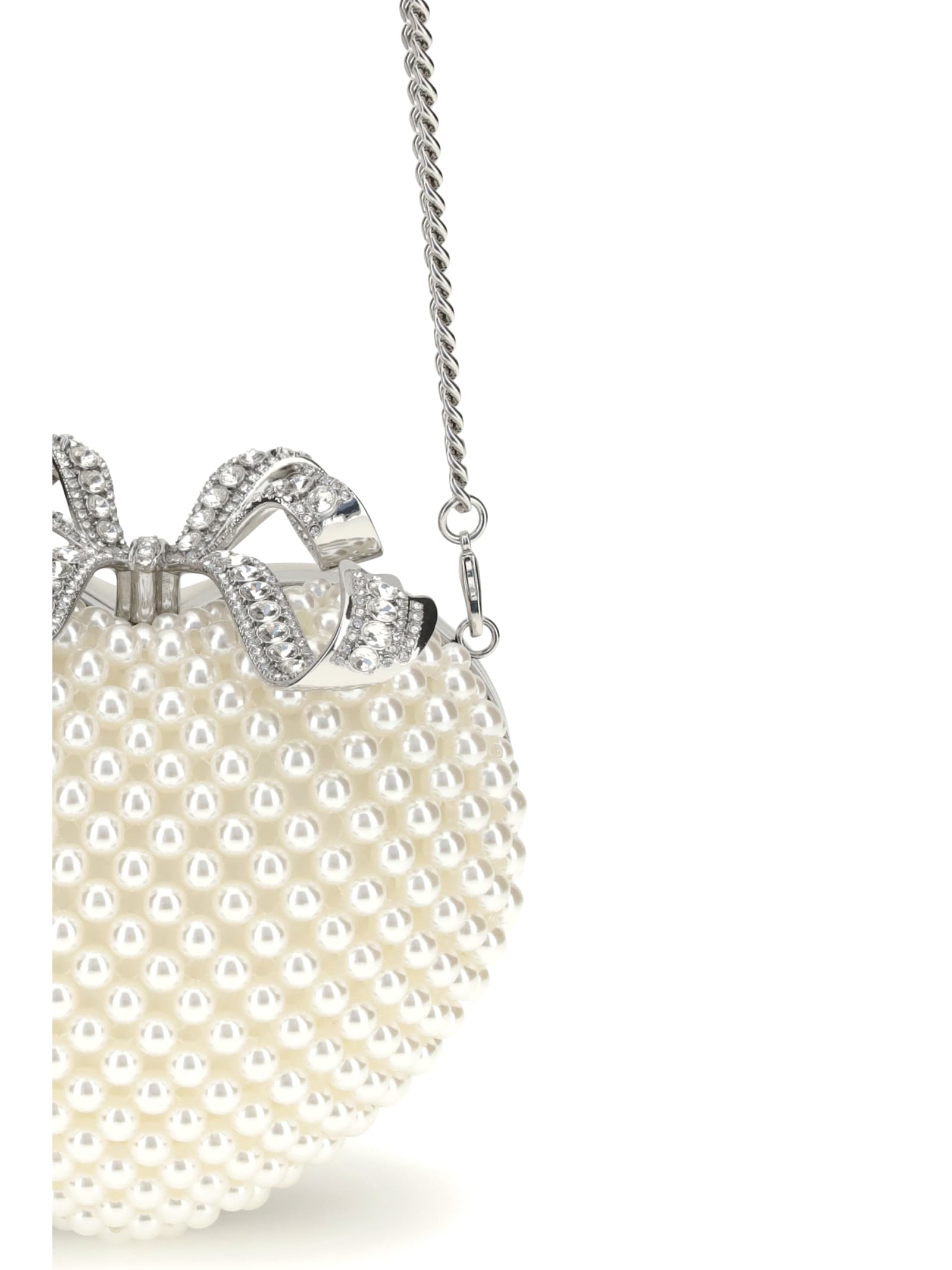 Self-portrait Womens Cream Heart Leather And Faux-pearl Clutch Bag In White