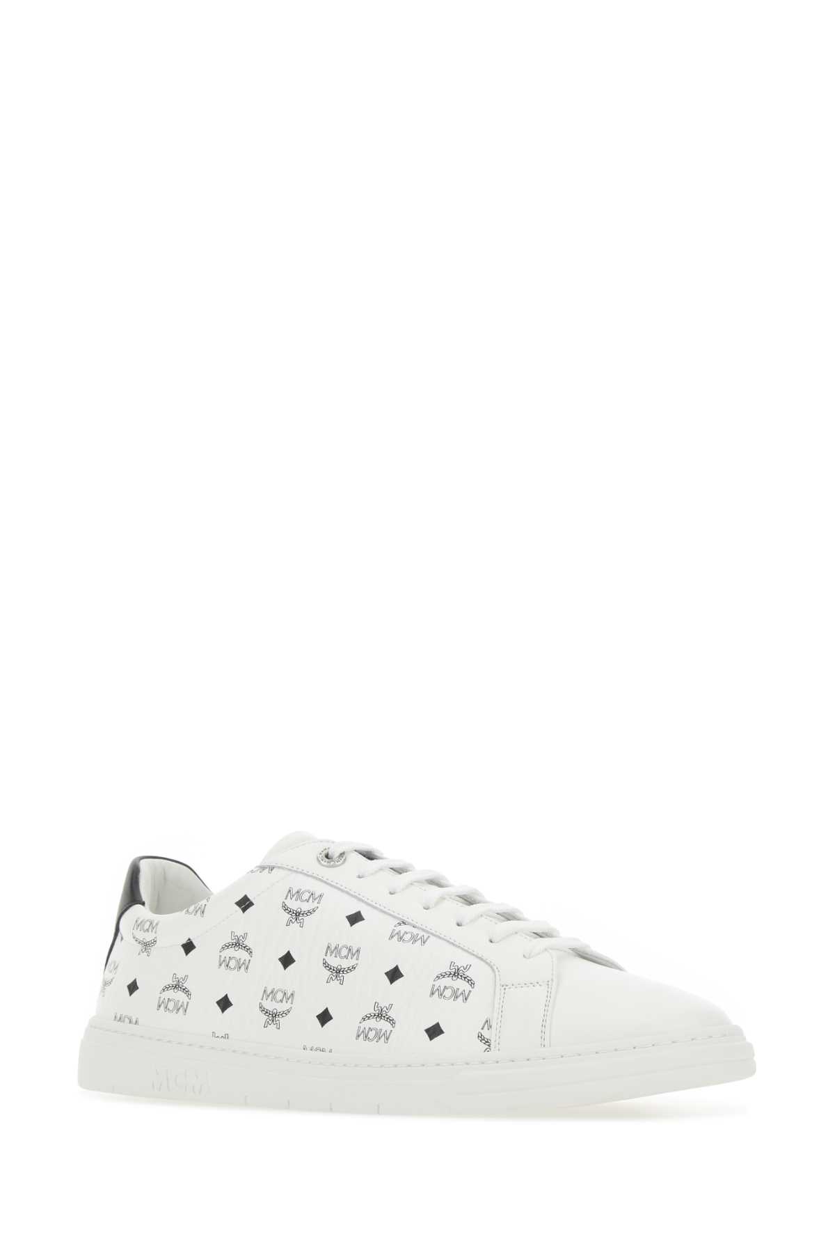 Shop Mcm Printed Canvas Terrain Sneakers In White
