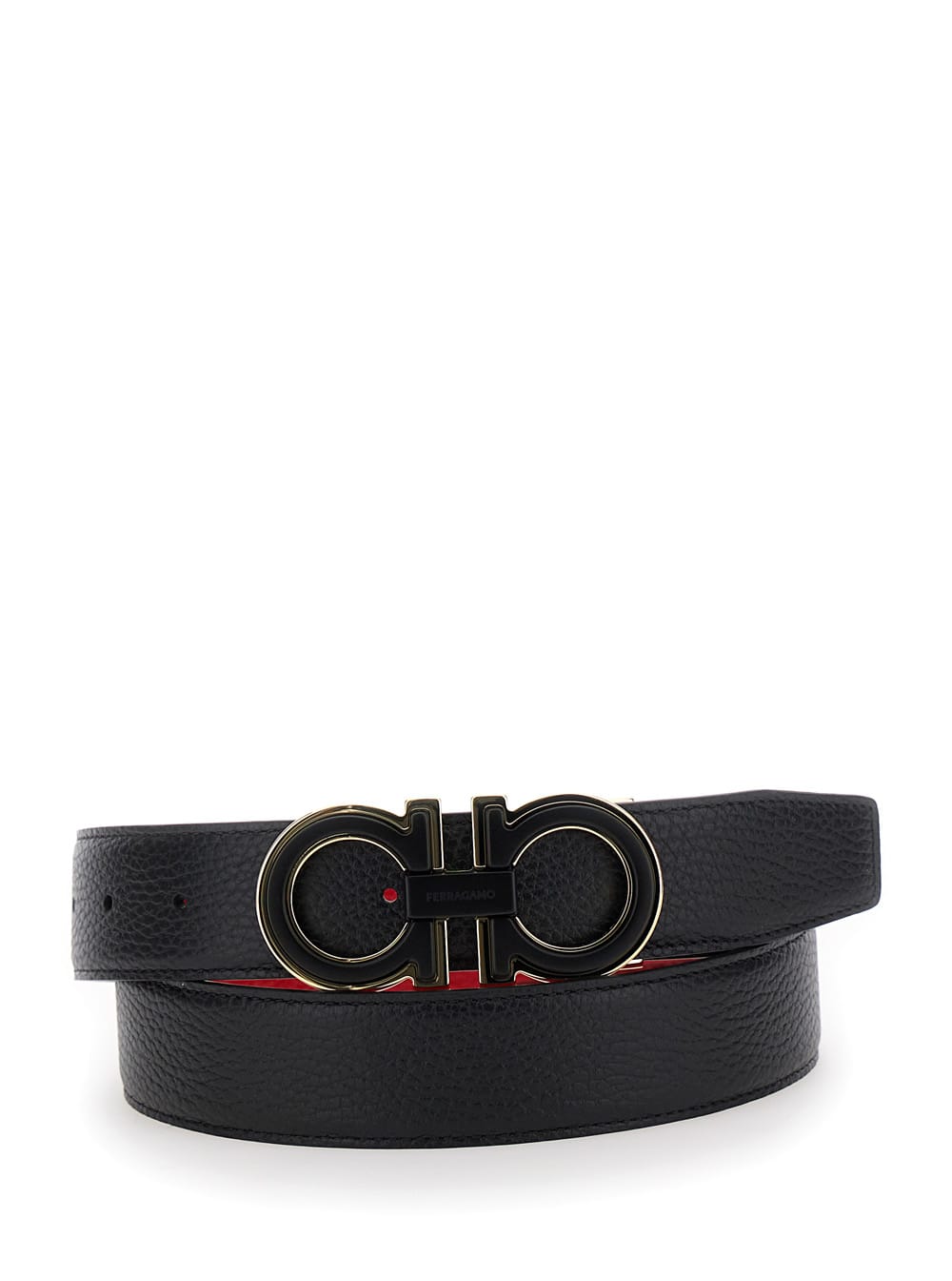 Ferragamo Black Reversible Belt With Gancini Buckle In Leather Man