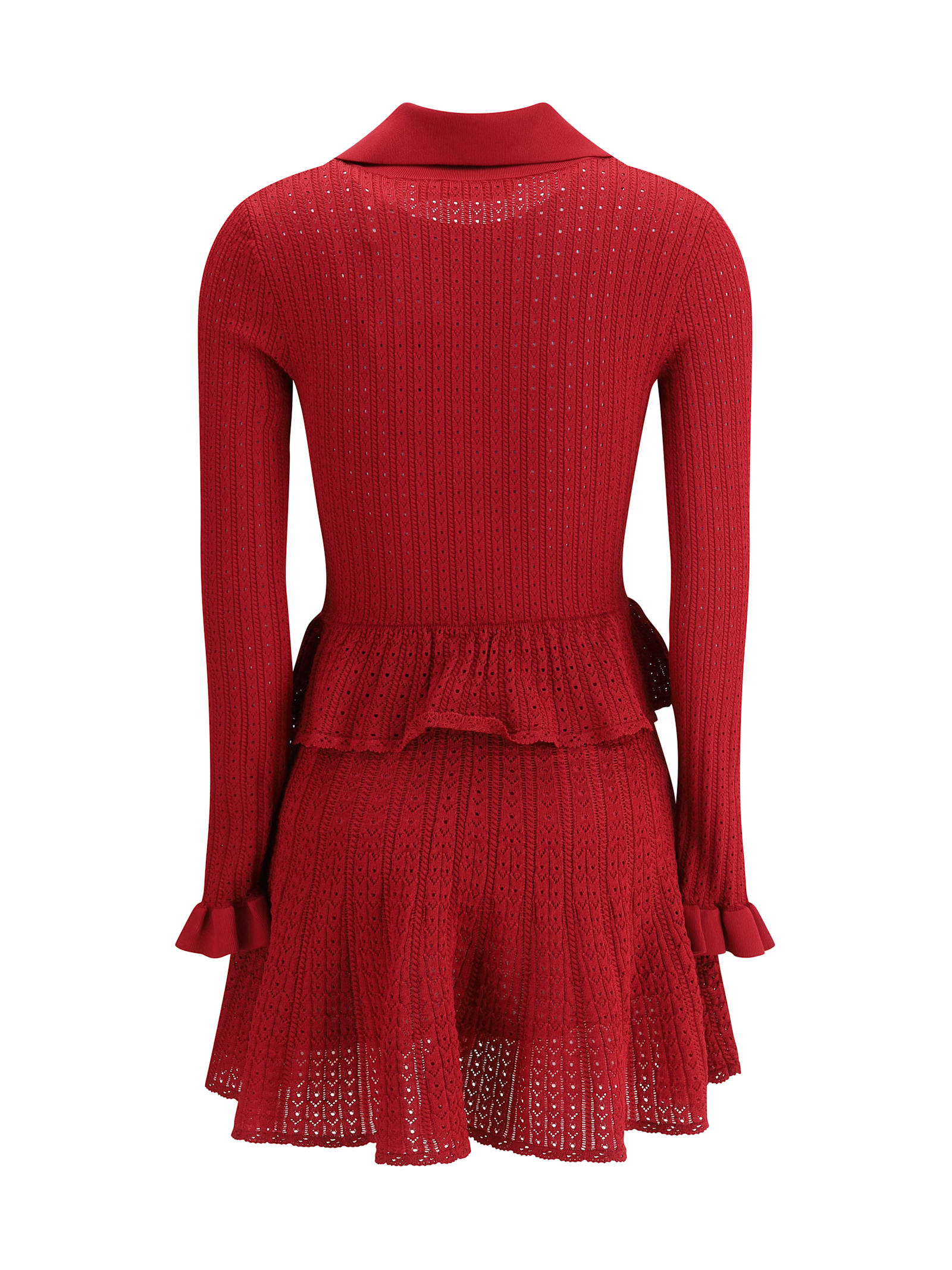 Self-portrait Burgundy Mini Dress With V-neck And Flared Hem In Red