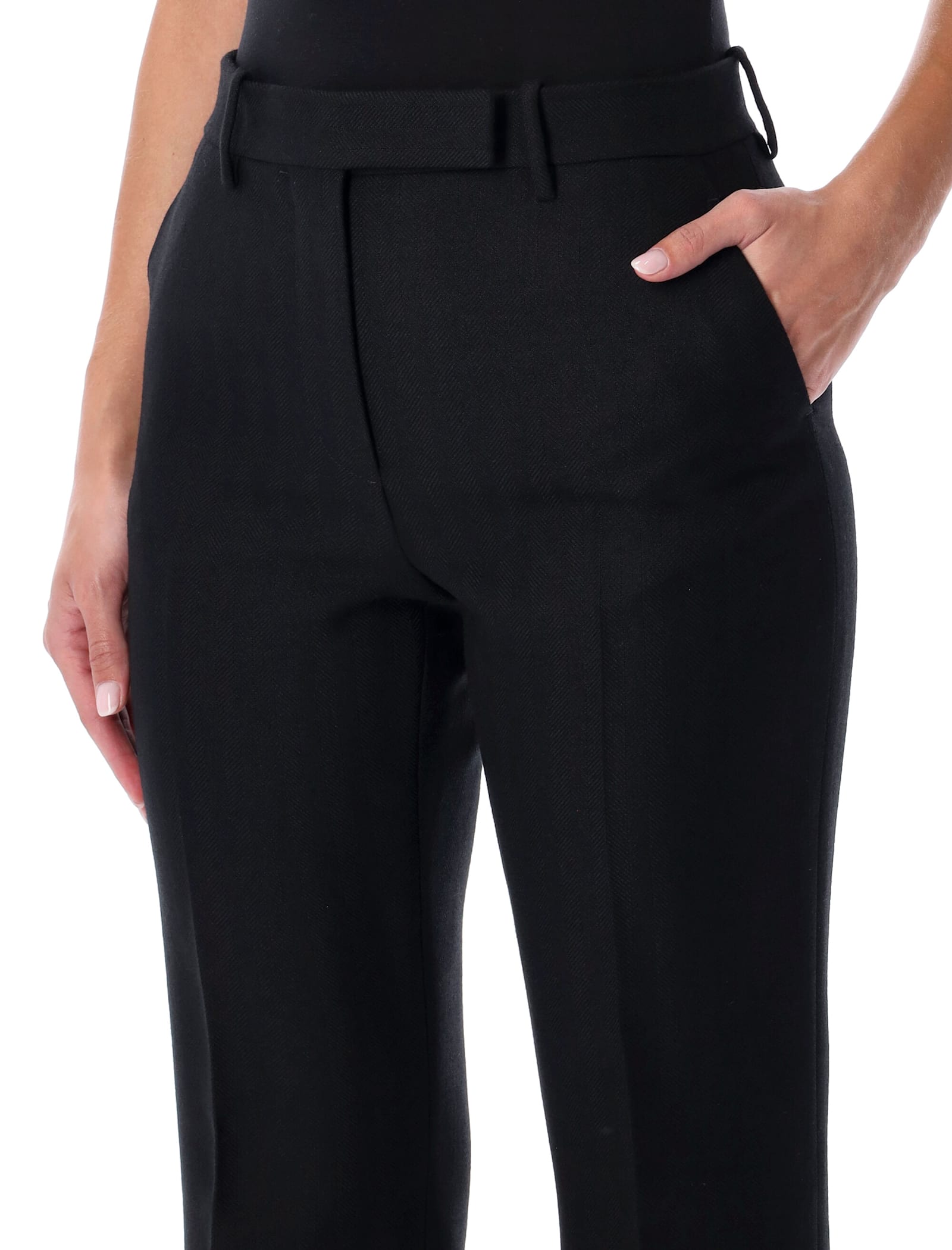 Tom Ford Sharp Herringbone Tailored Straight Leg Trousers Clothing In Black