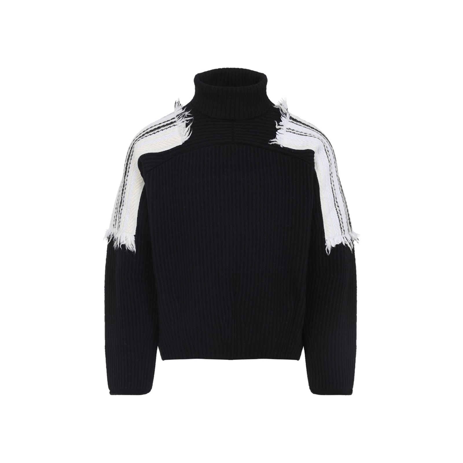 Mordecai Black Virgin Wool Jacquard Stripe Turtle Neck In Multi