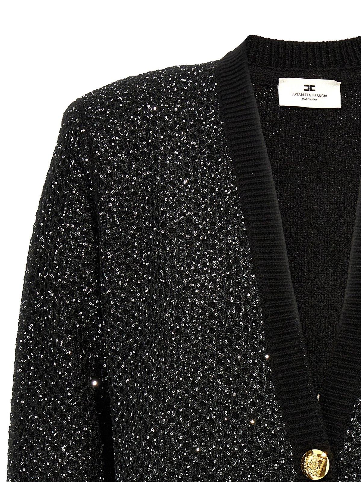 Shop Elisabetta Franchi Sequined V-neck Cardigan In Black